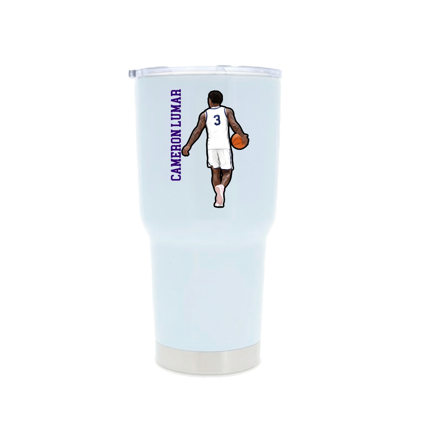 30oz Stainless Steel Tumbler — Name Vertical in White
