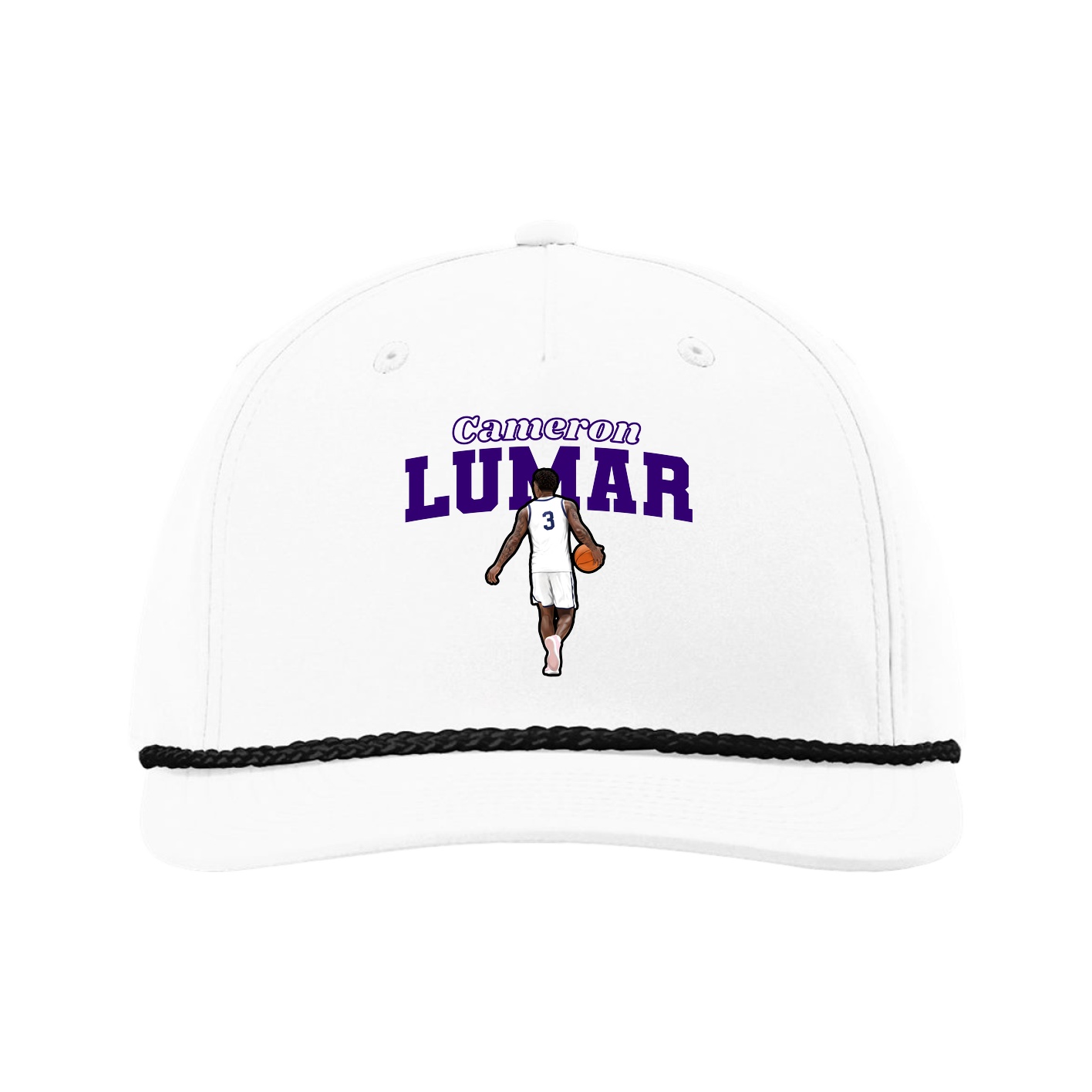 Five-Panel Classic Rope Cap — Name Arch in White
