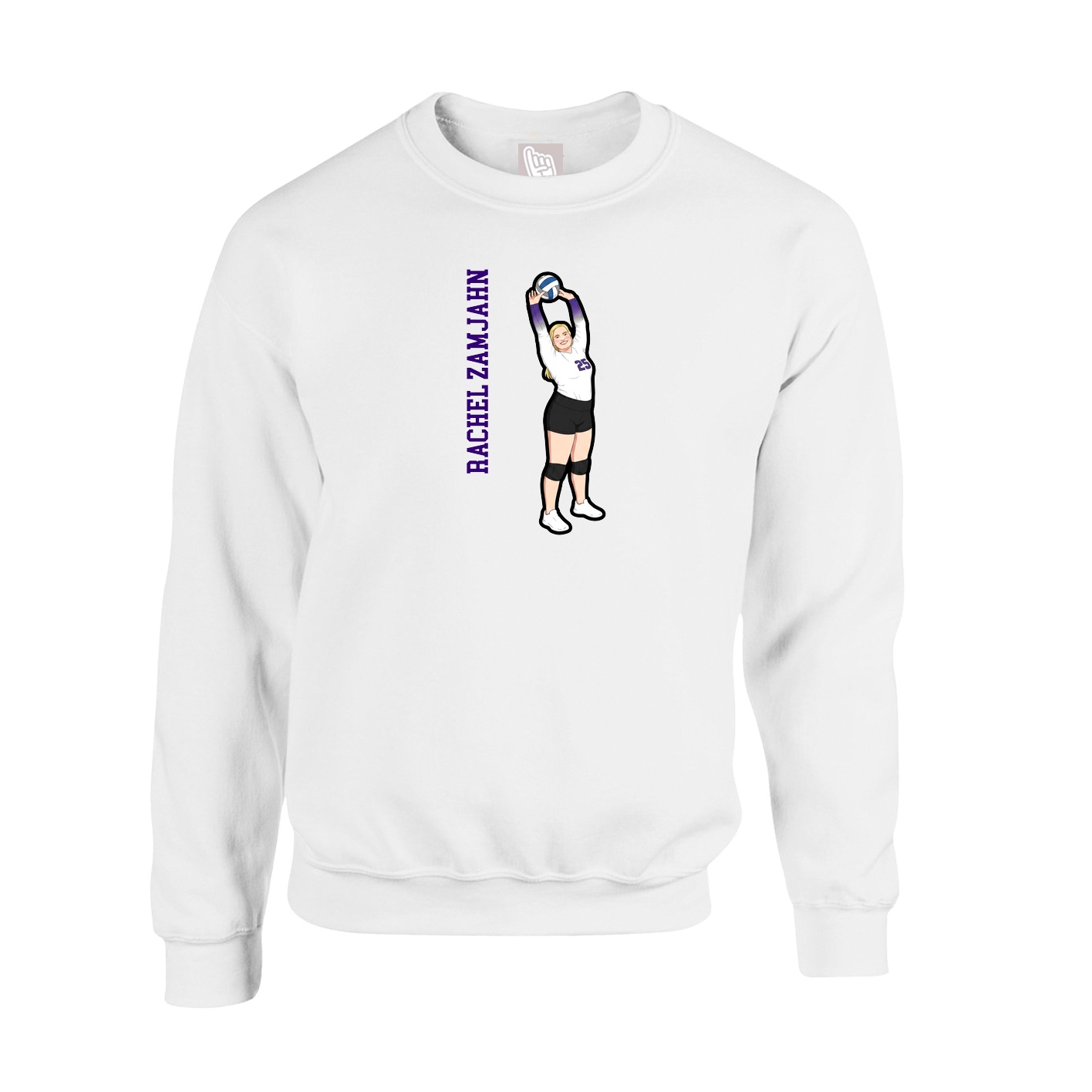 Fleece Crew — Name Vertical in White