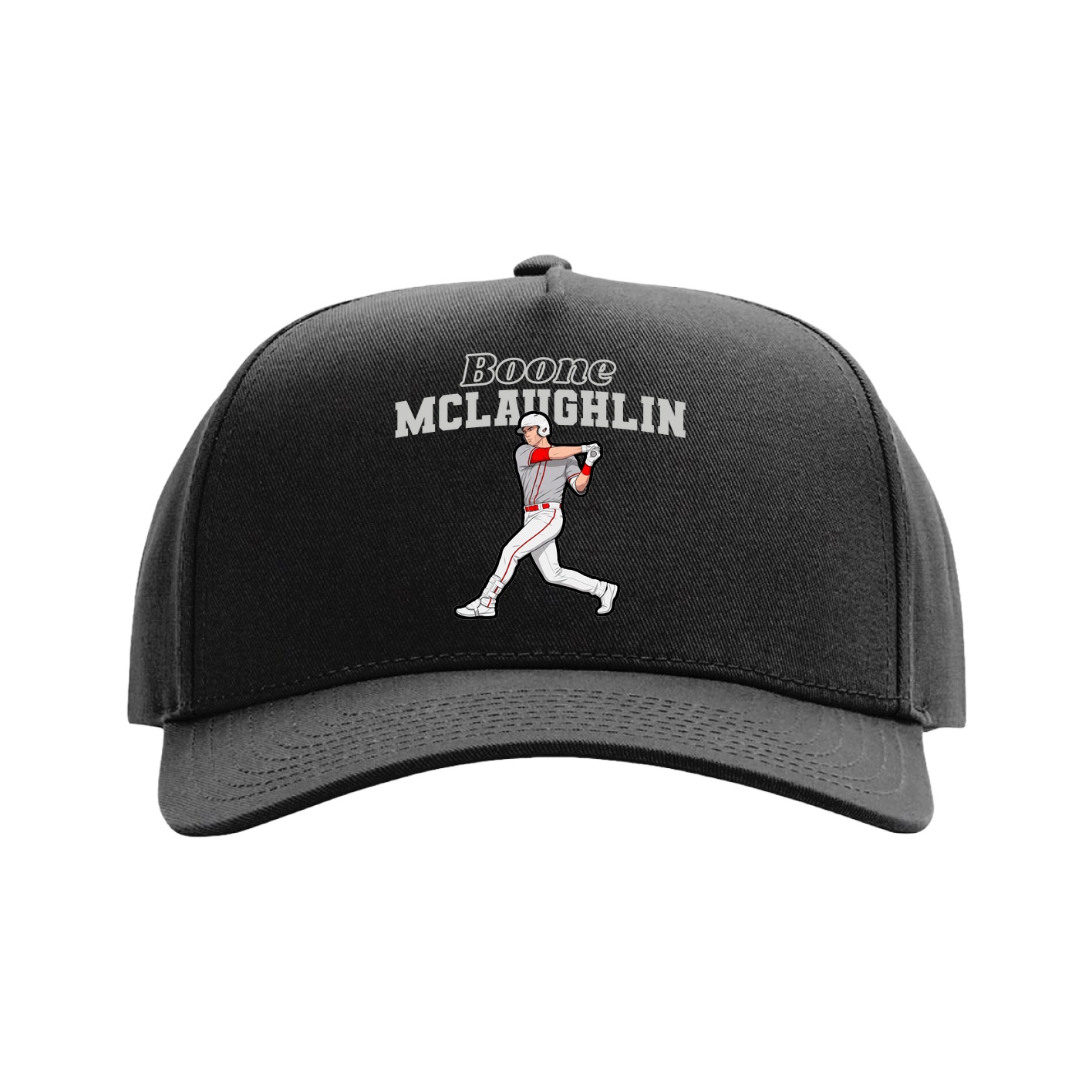 Full Fabric Five-Panel Champ Cap — Name Arch in Black