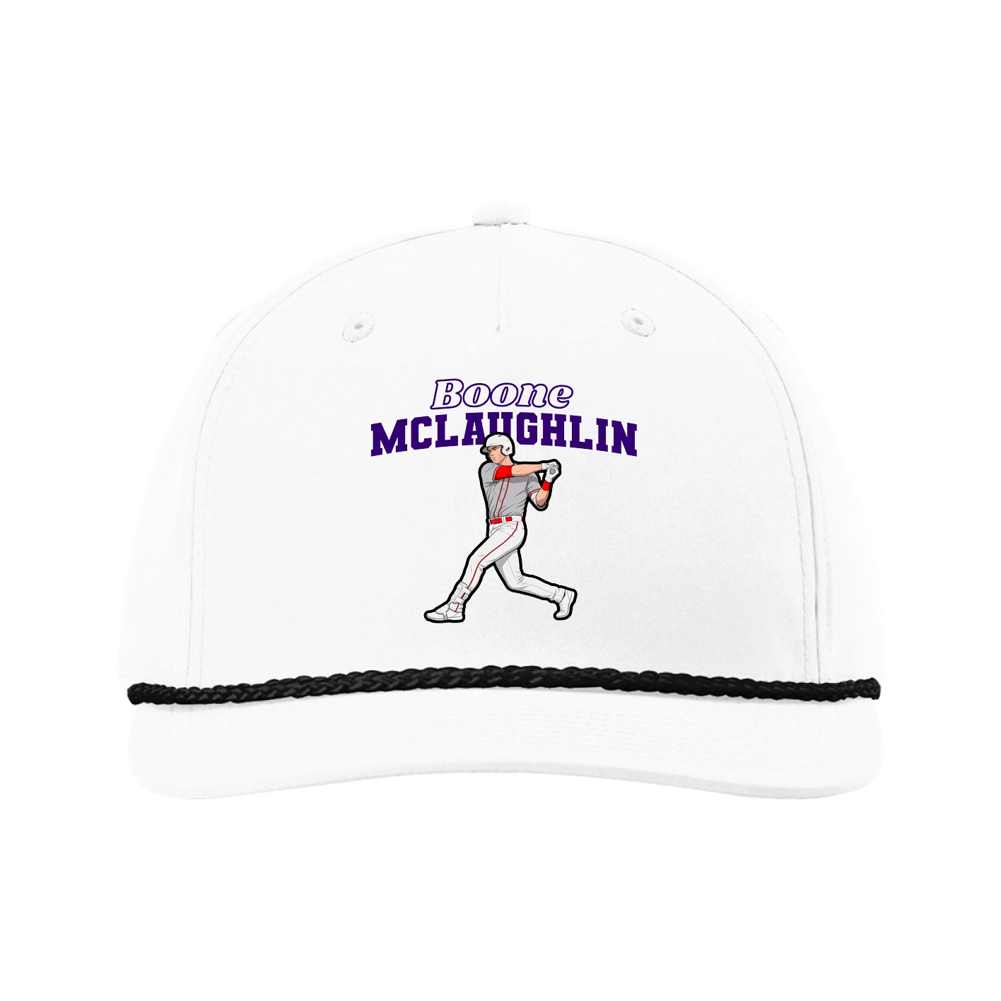 Five-Panel Classic Rope Cap — Name Arch in White
