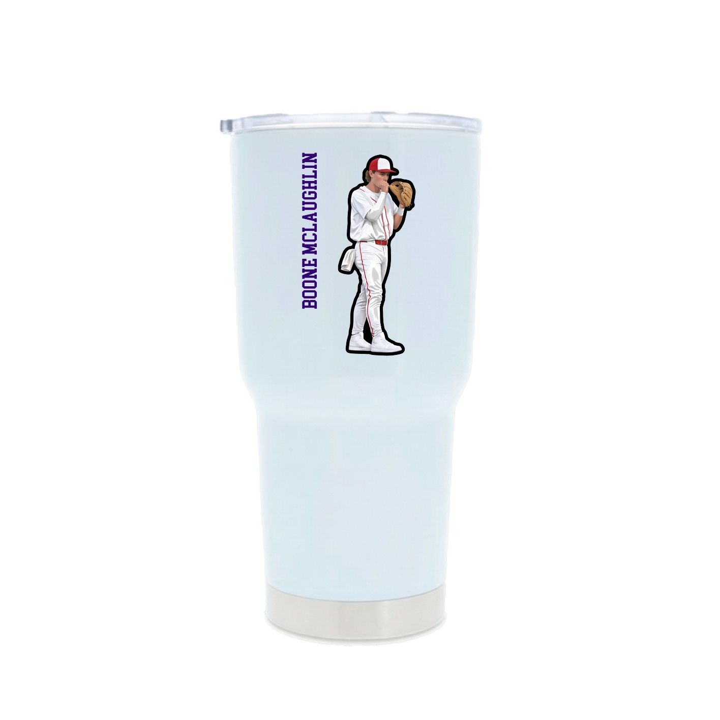 30oz Stainless Steel Tumbler — Name Vertical in White