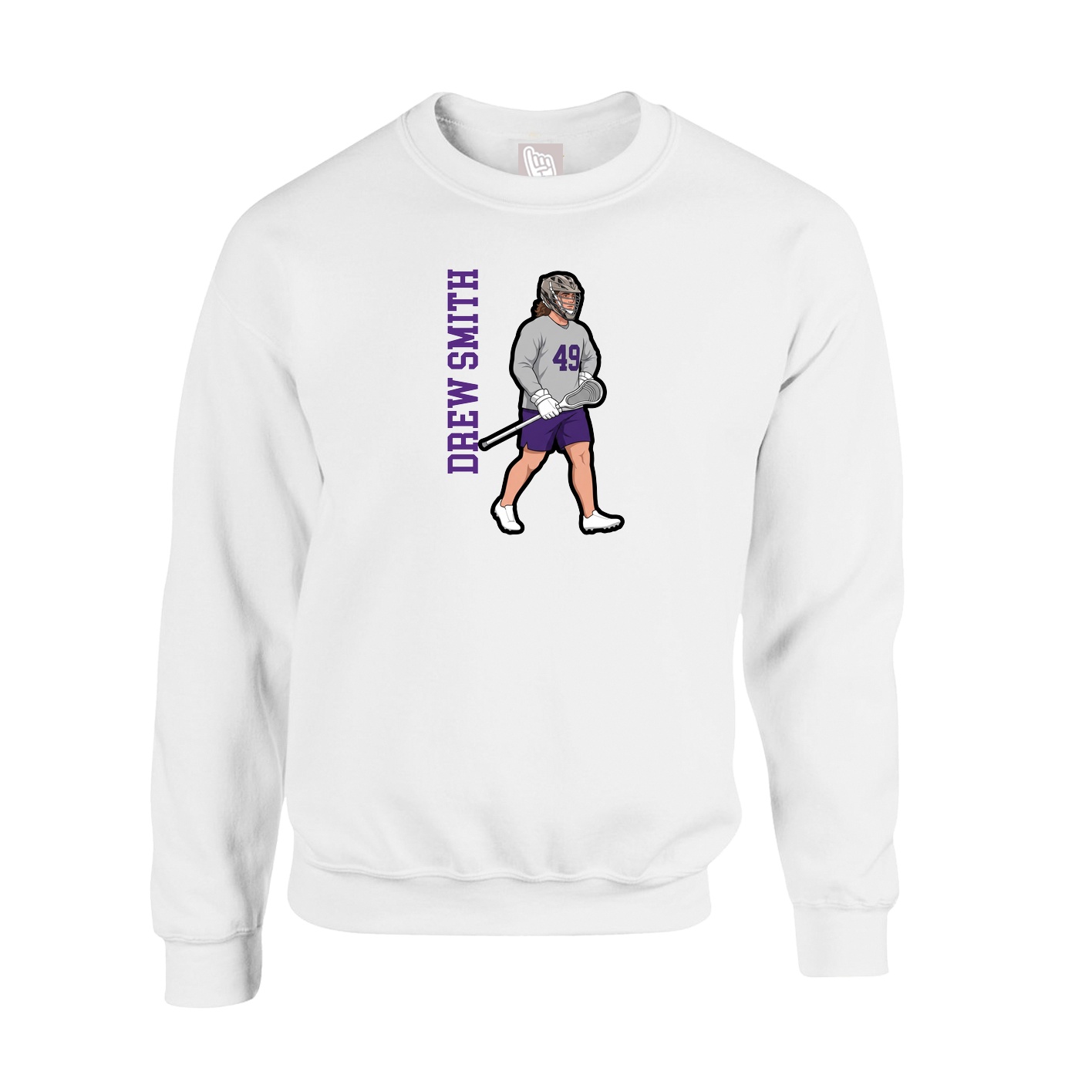 Fleece Crew — Name Vertical in White