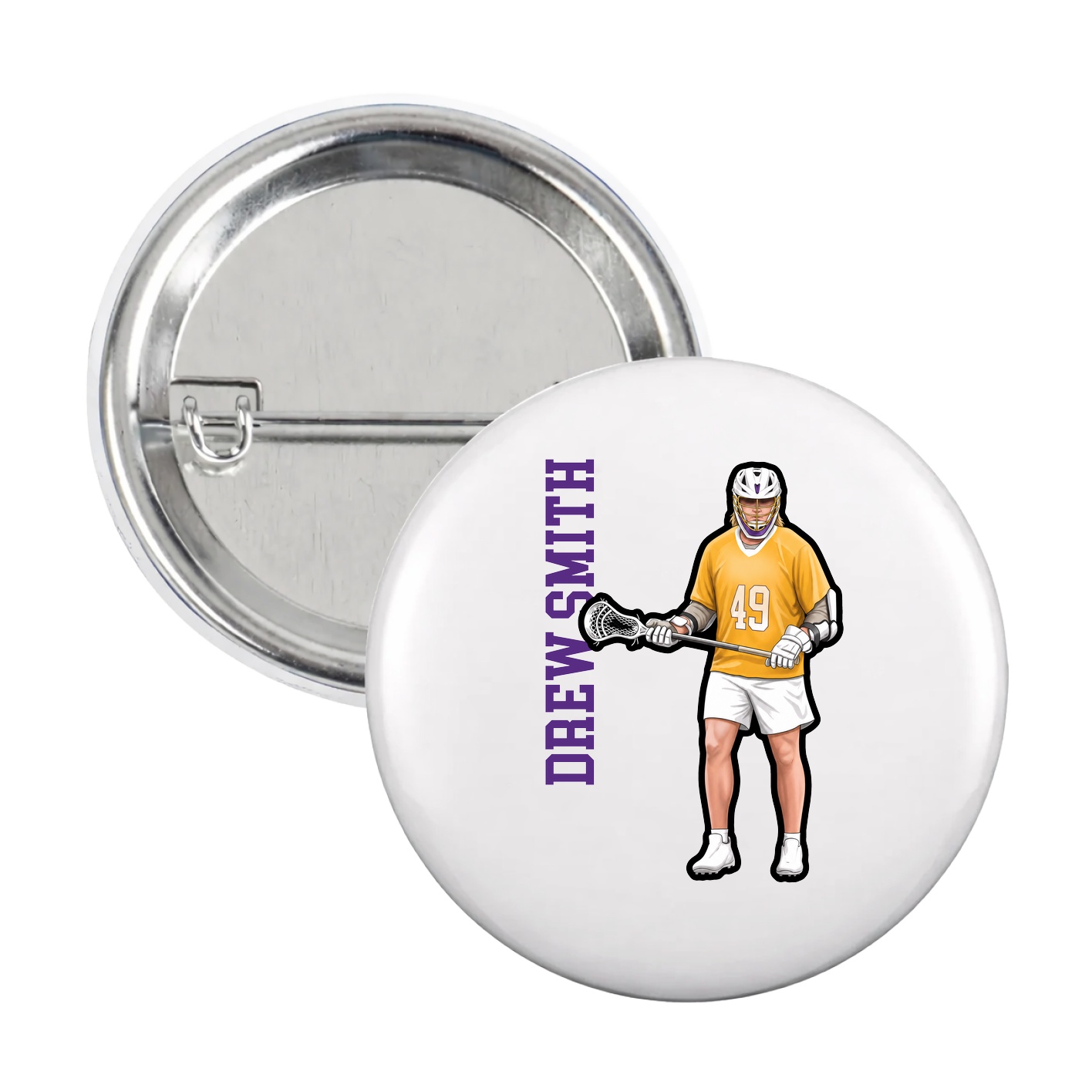 Game Day Button — Name Vertical in White