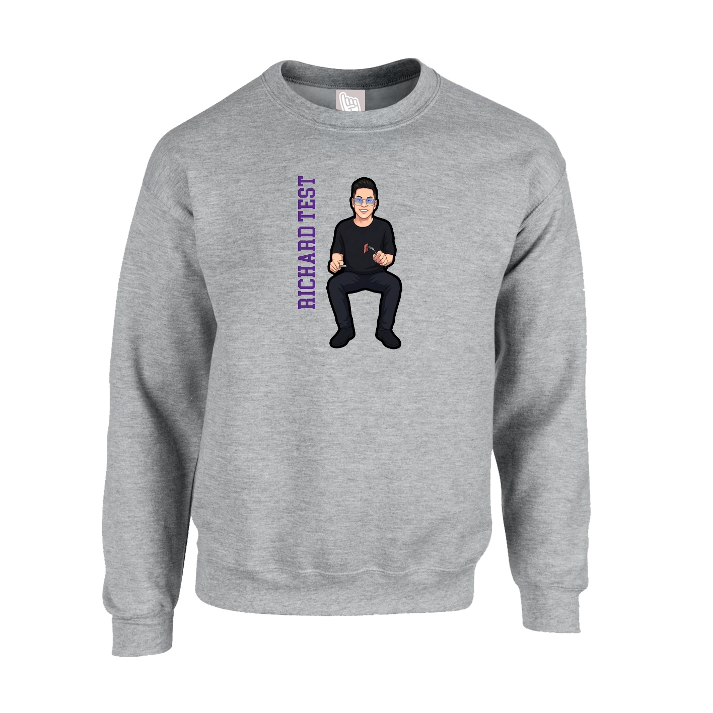 Fleece Crew — Name Vertical in Grey