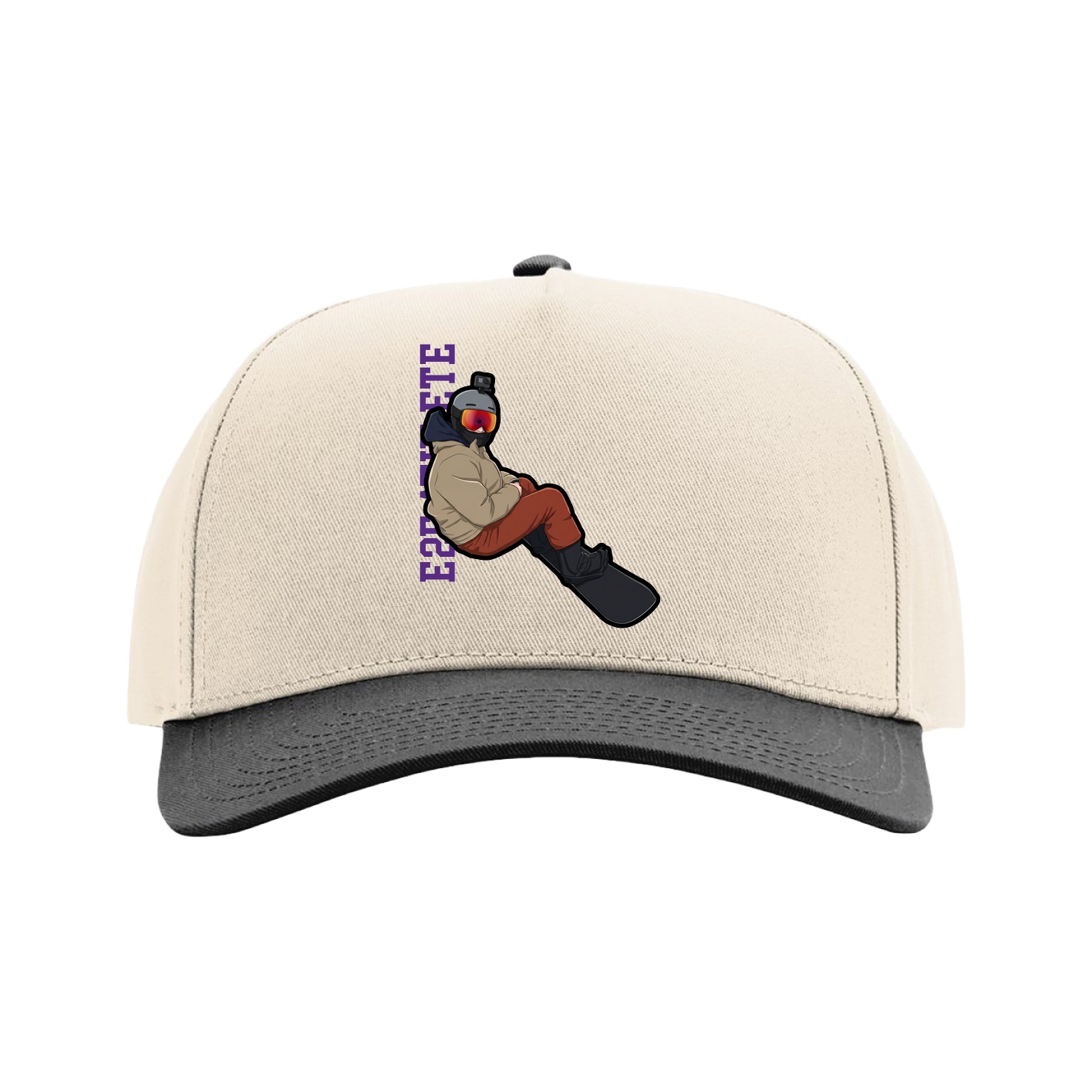 Full Fabric Five-Panel Champ Cap — Name Vertical in Cream/Black
