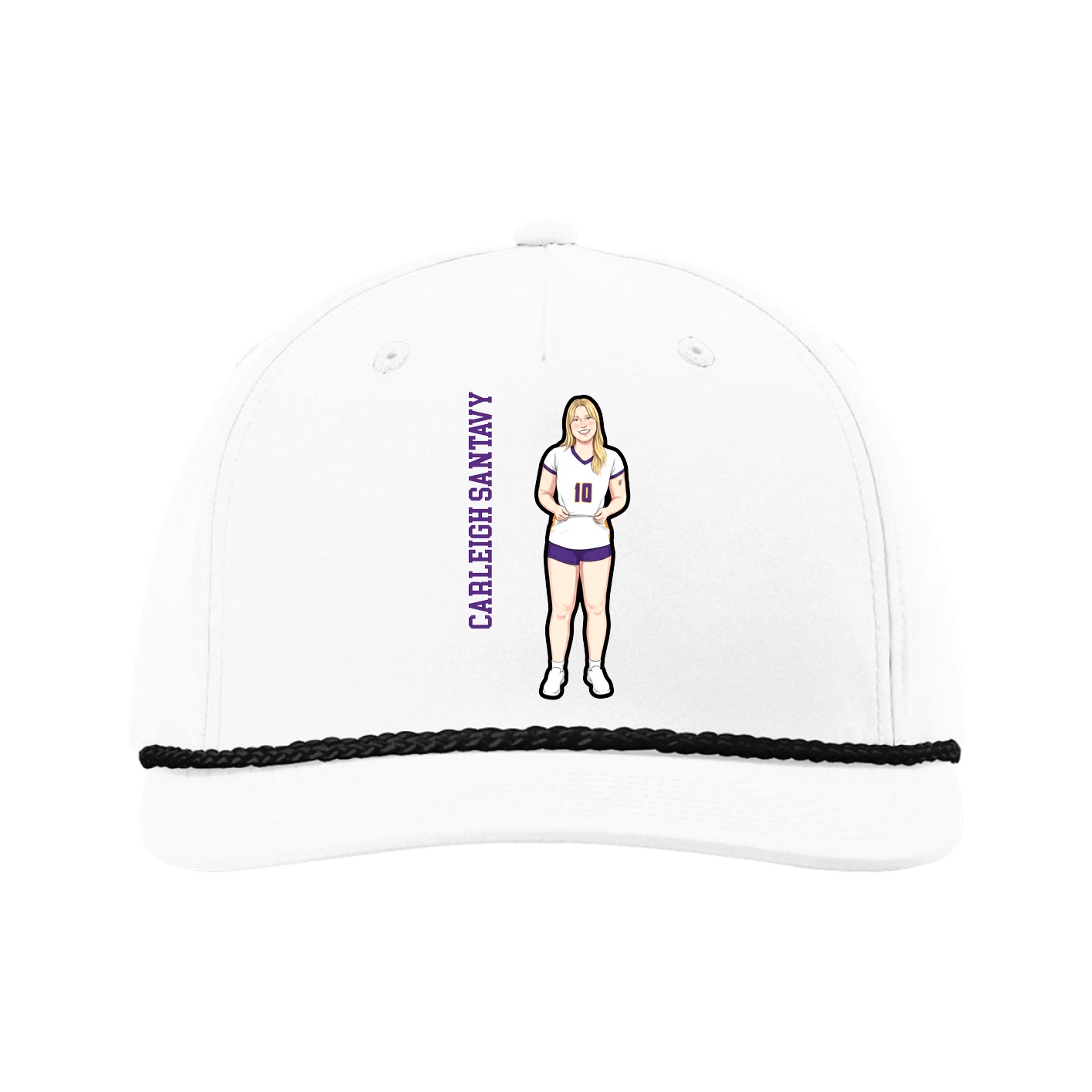 Five-Panel Classic Rope Cap — Name Vertical in White