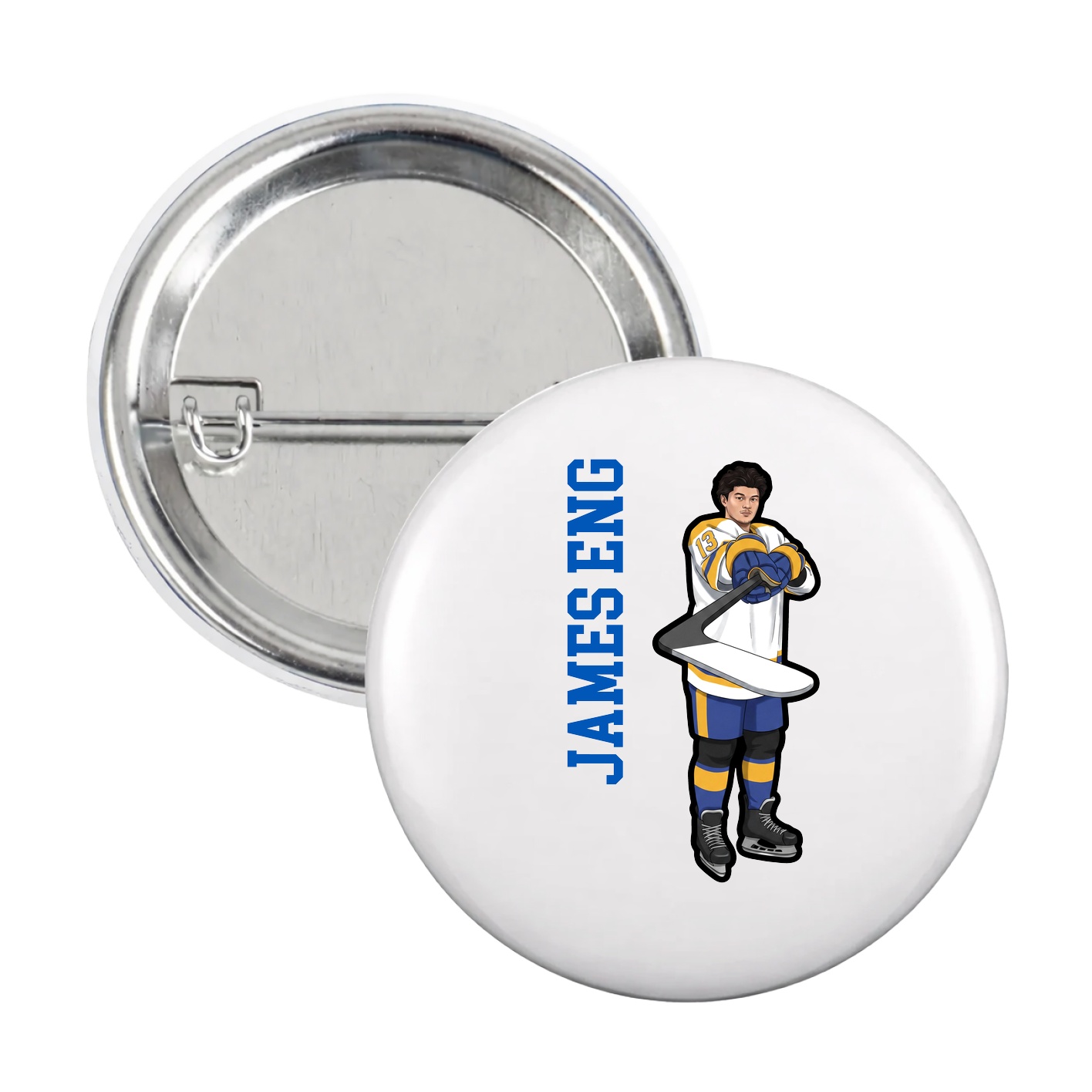 Game Day Button — Name Vertical in White