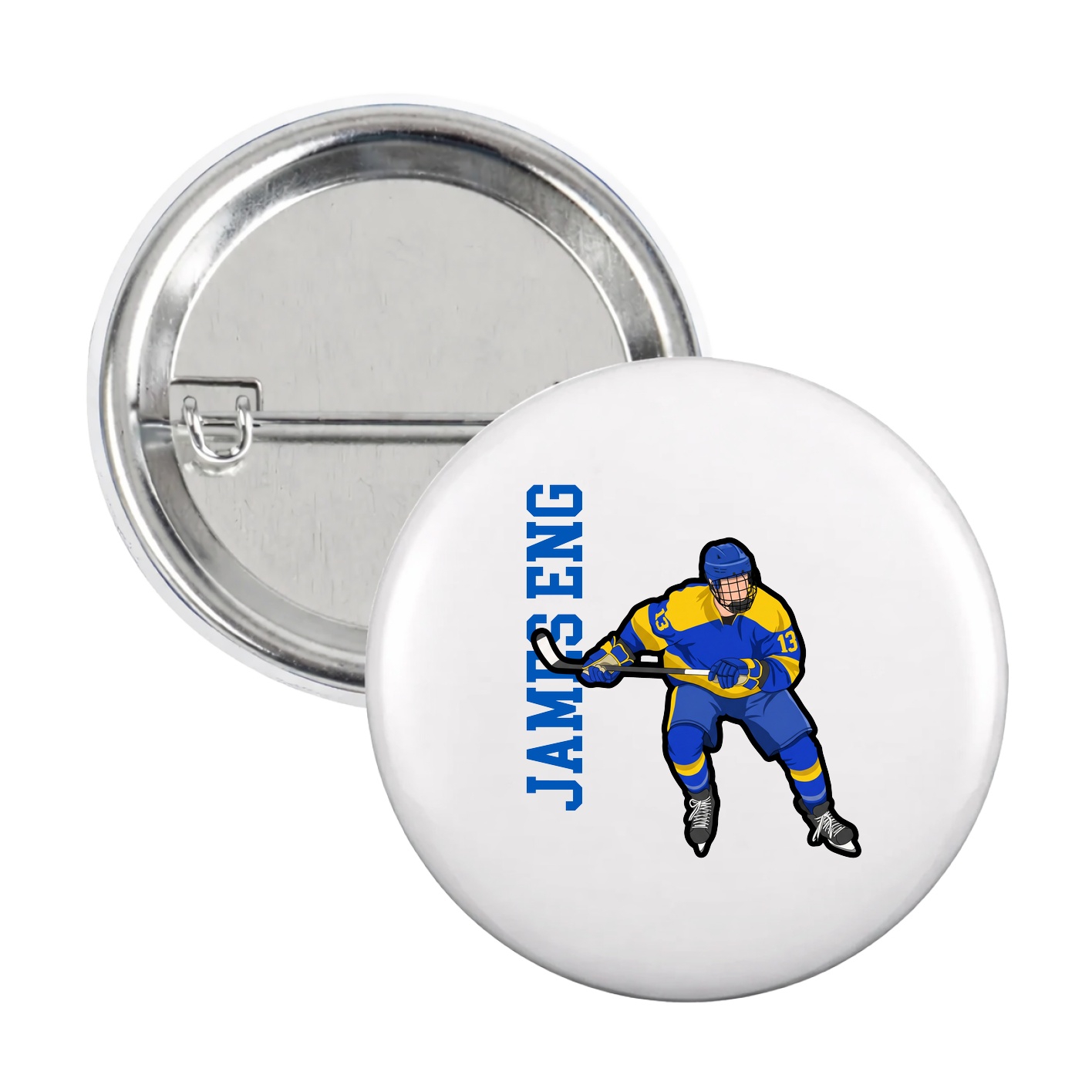 Game Day Button — Name Vertical in White