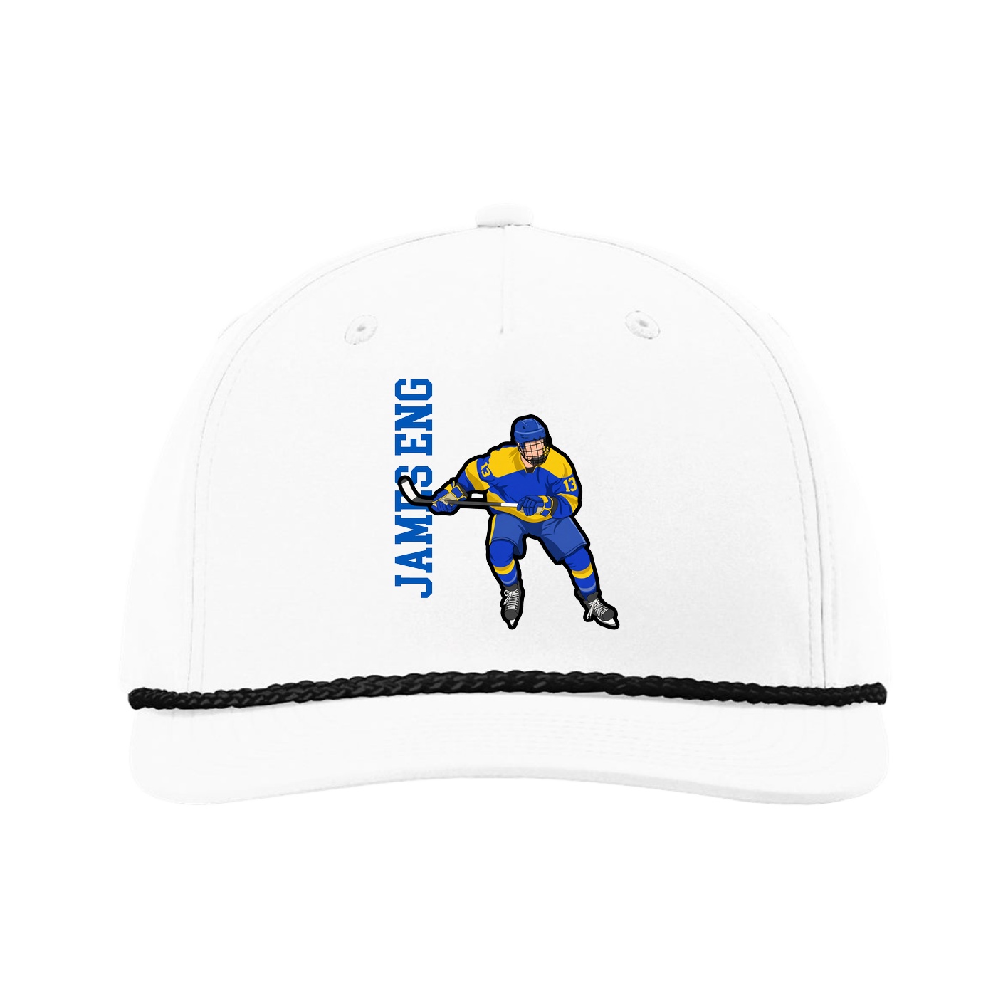 Five-Panel Classic Rope Cap — Name Vertical in White