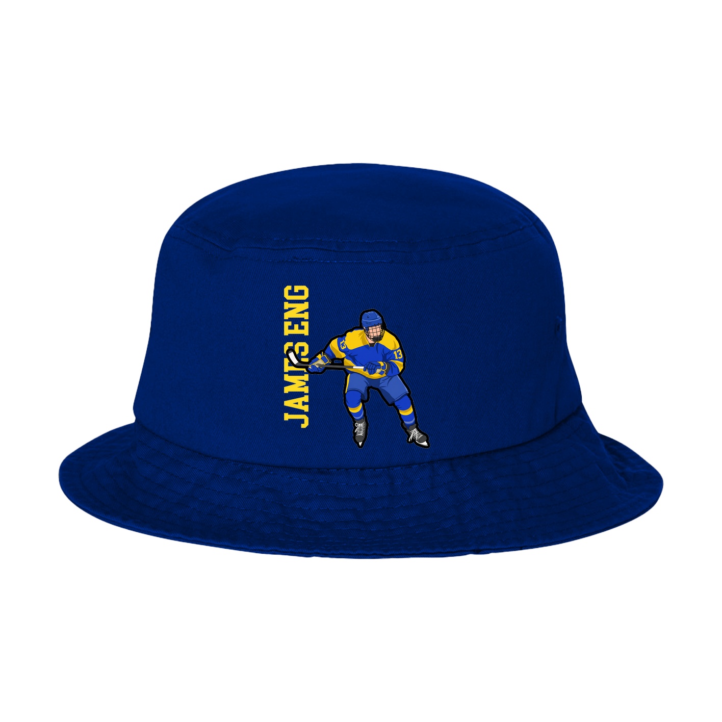 Bucket Cap — Name Vertical in Royal Blue