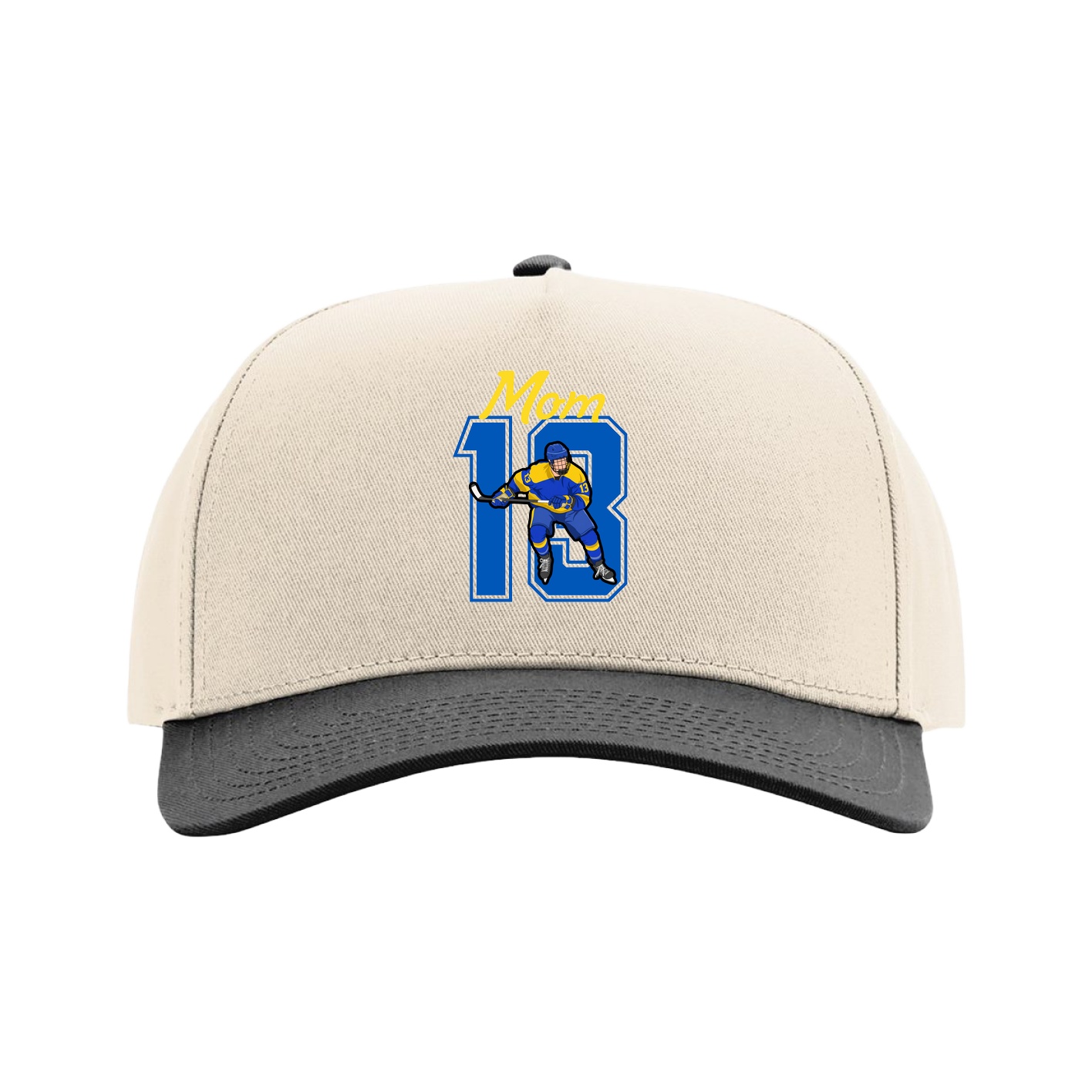 Full Fabric Five-Panel Champ Cap — Mothers Day Shirsey in Cream/Black