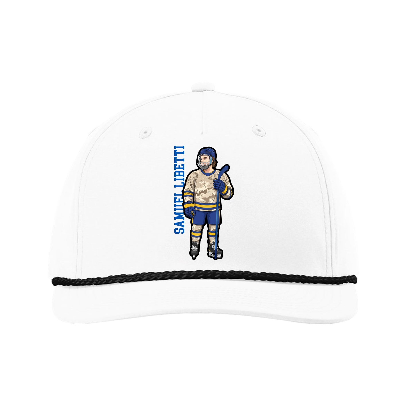 Five-Panel Classic Rope Cap — Name Vertical in White