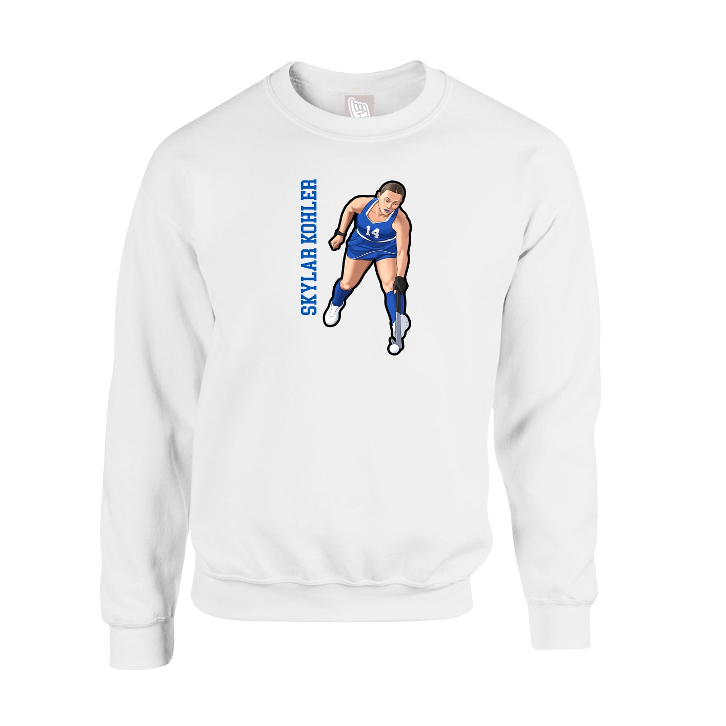 Fleece Crew — Name Vertical in White