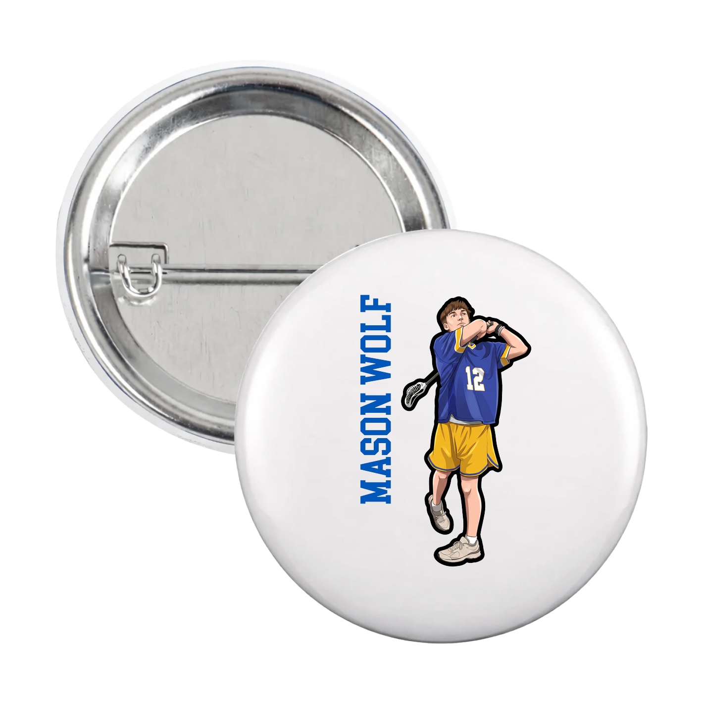 Game Day Button — Name Vertical in White