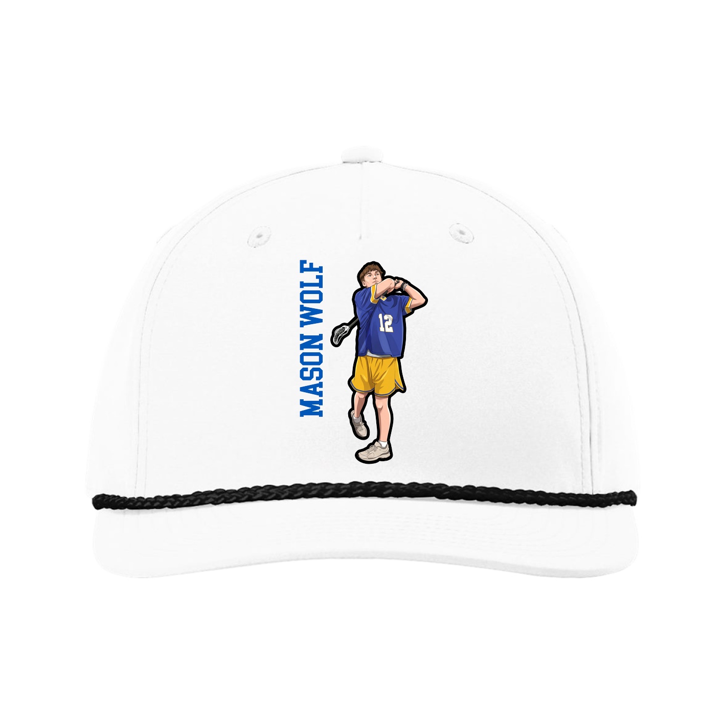 Five-Panel Classic Rope Cap — Name Vertical in White