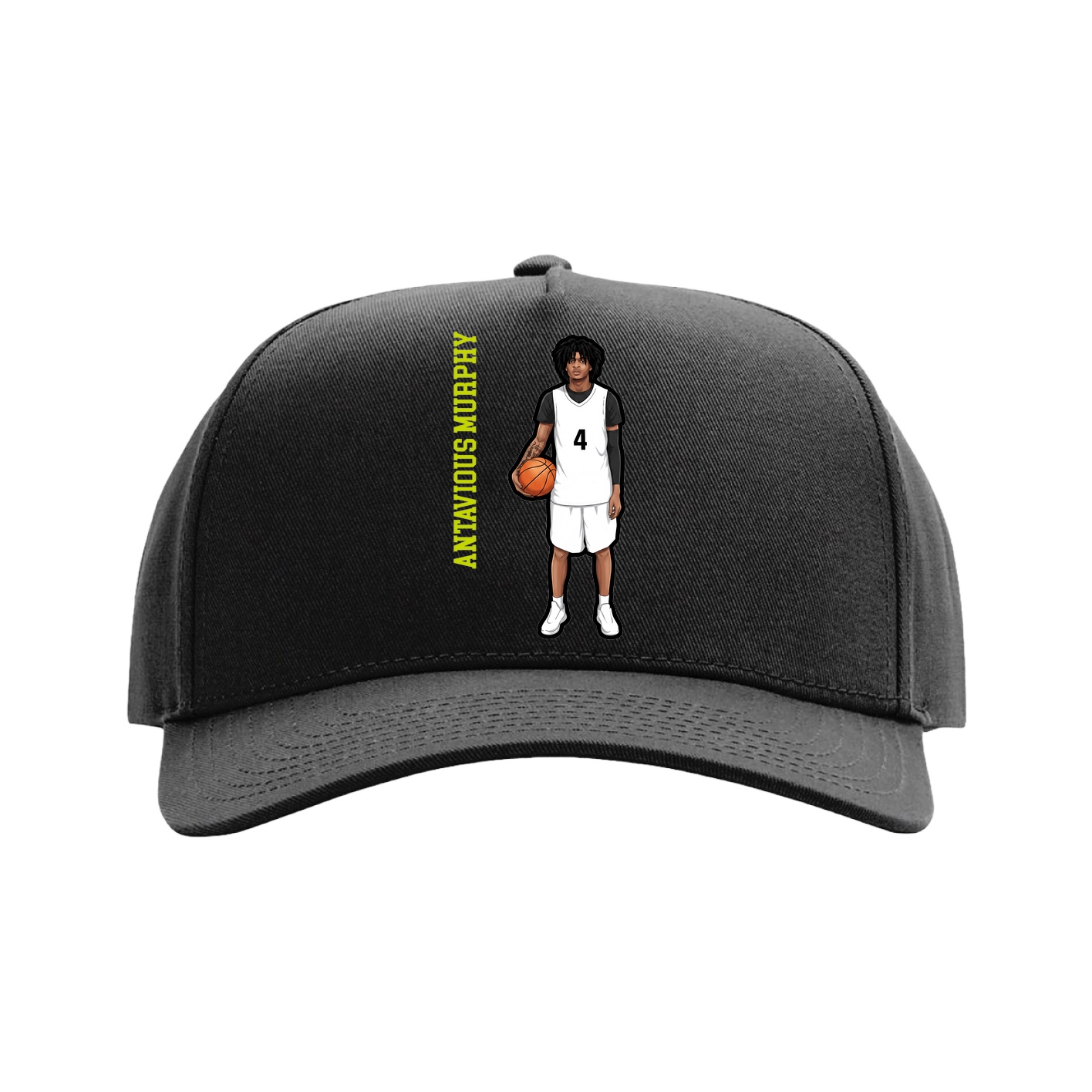 Full Fabric Five-Panel Champ Cap — Name Vertical in Black