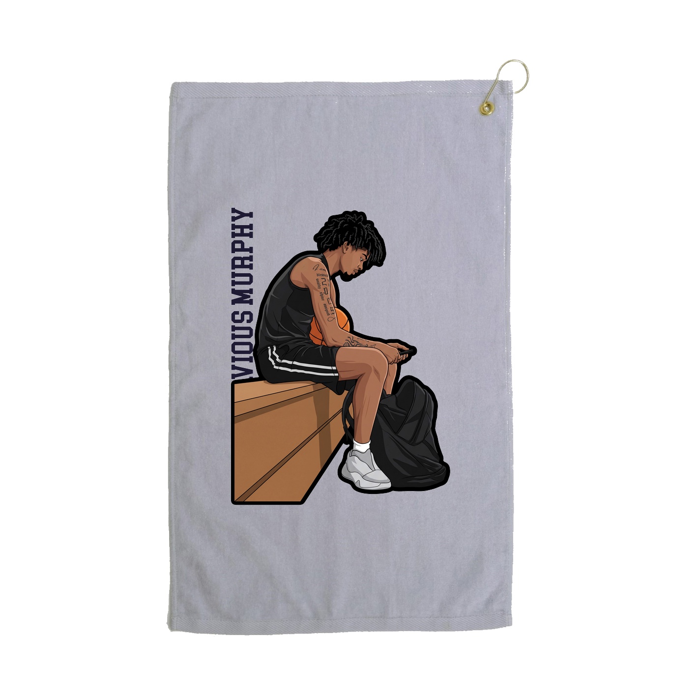 Golf Towel — Name Vertical in Grey