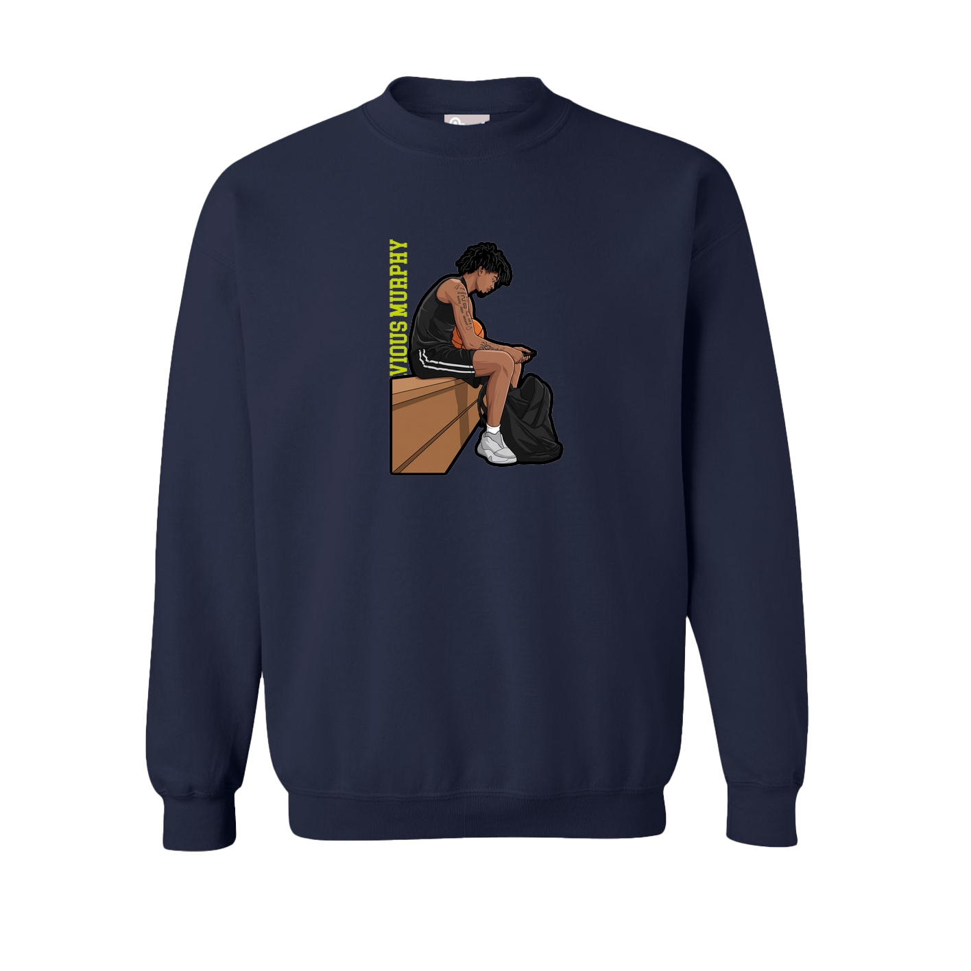 Fleece Crew — Name Vertical in Navy
