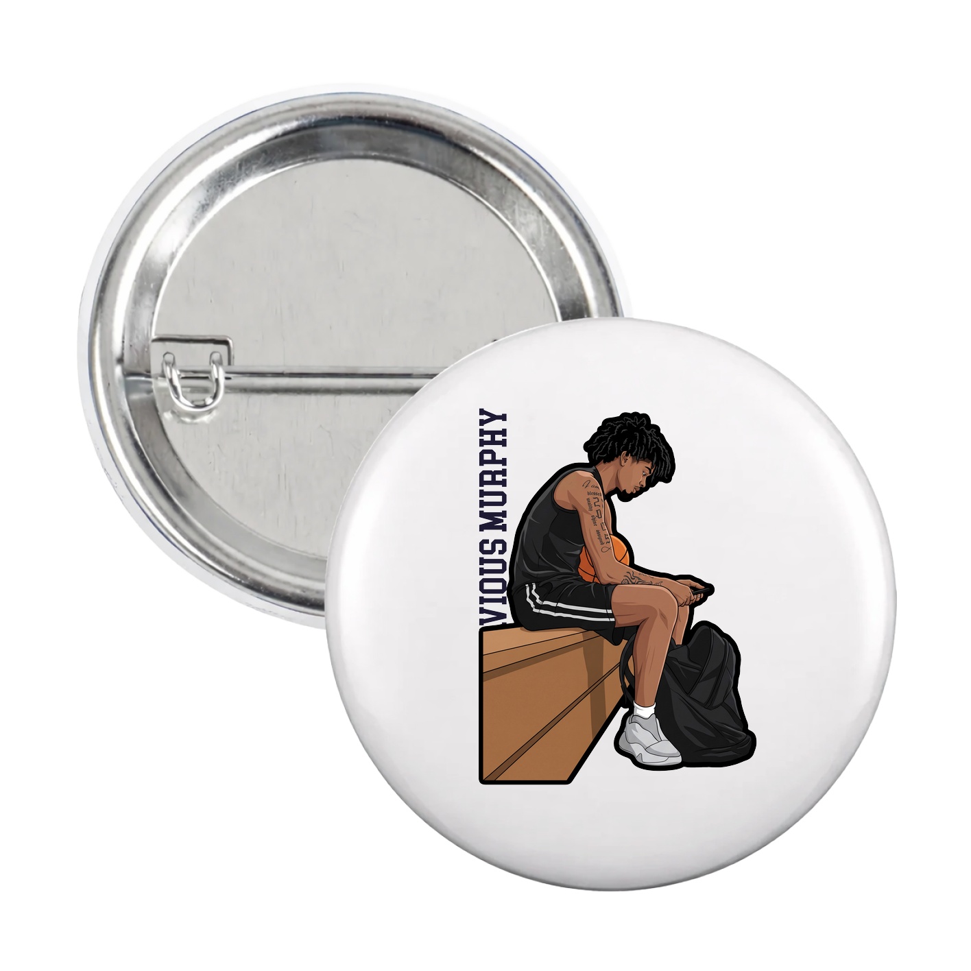 Game Day Button — Name Vertical in White