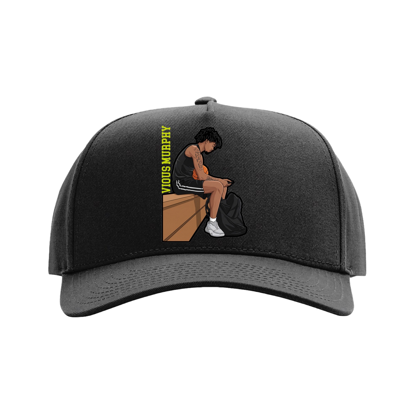 Full Fabric Five-Panel Champ Cap — Name Vertical in Black