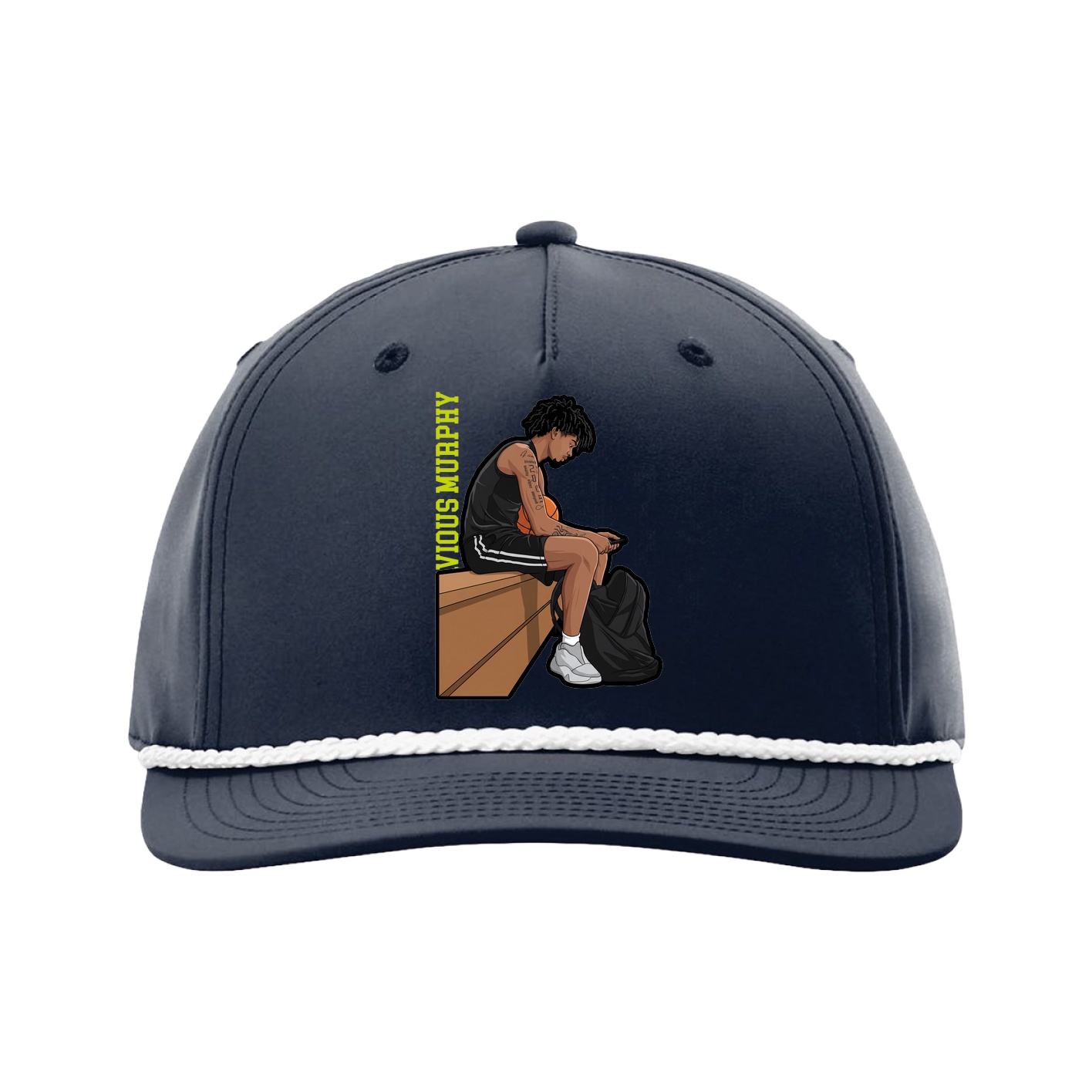 Five-Panel Classic Rope Cap — Name Vertical in Navy