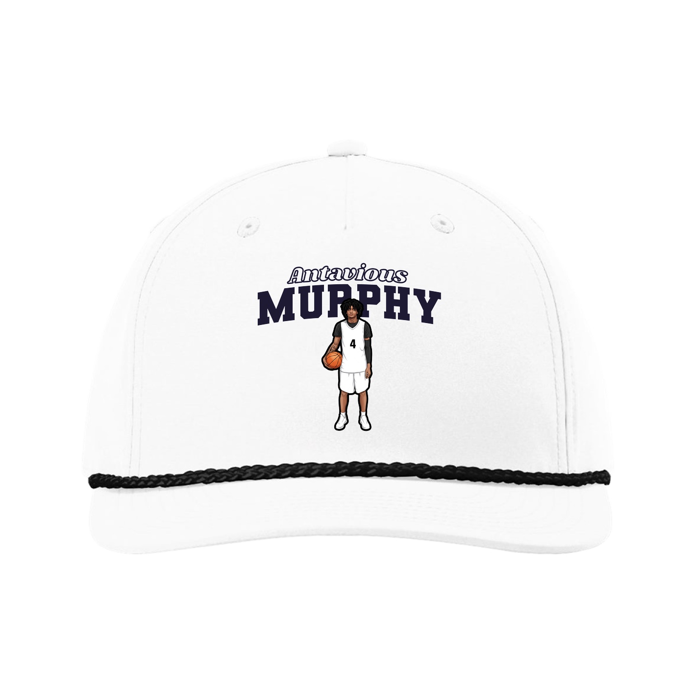 Five-Panel Classic Rope Cap — Name Arch in White