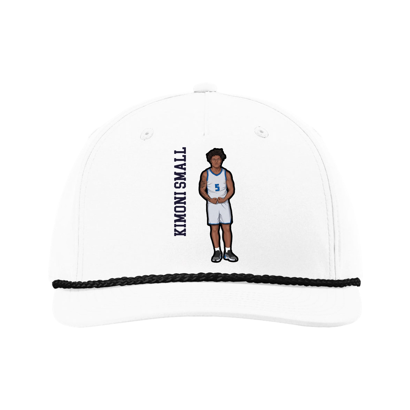 Five-Panel Classic Rope Cap — Name Vertical in White