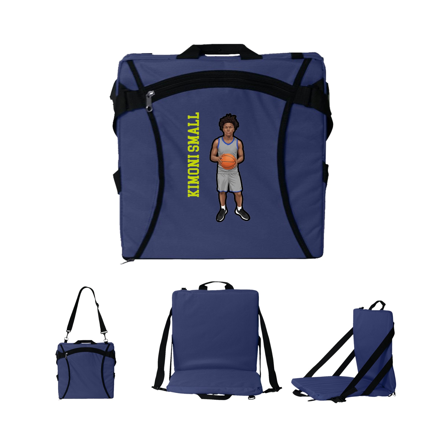 Folding Stadium Seat — Name Vertical in Navy