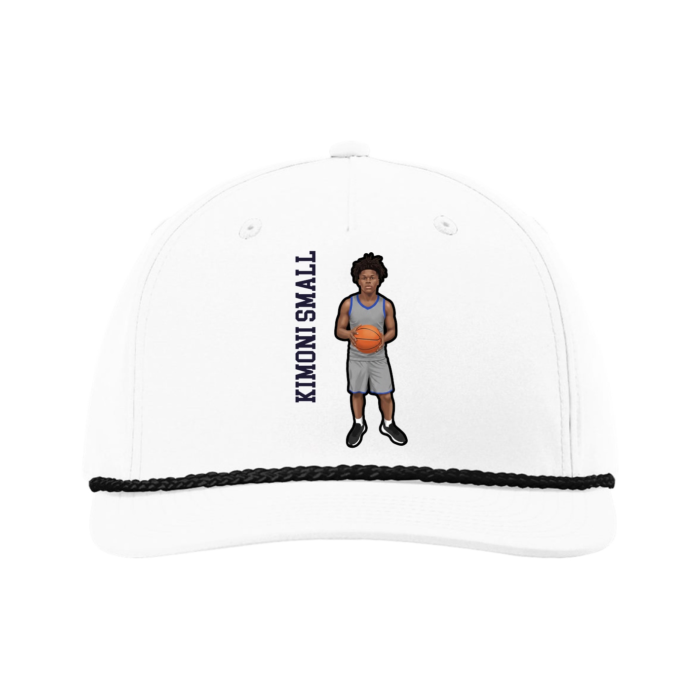 Five-Panel Classic Rope Cap — Name Vertical in White