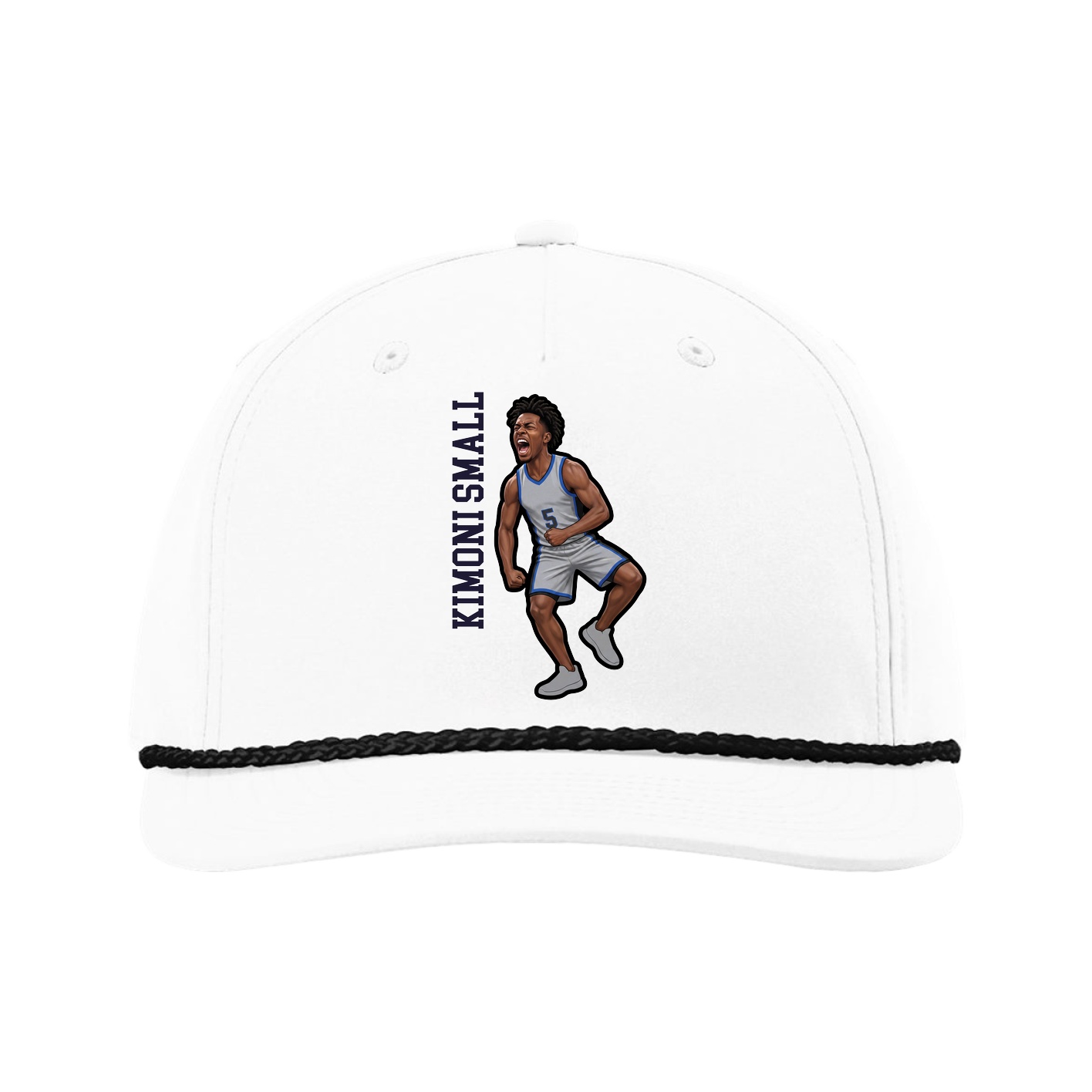 Five-Panel Classic Rope Cap — Name Vertical in White