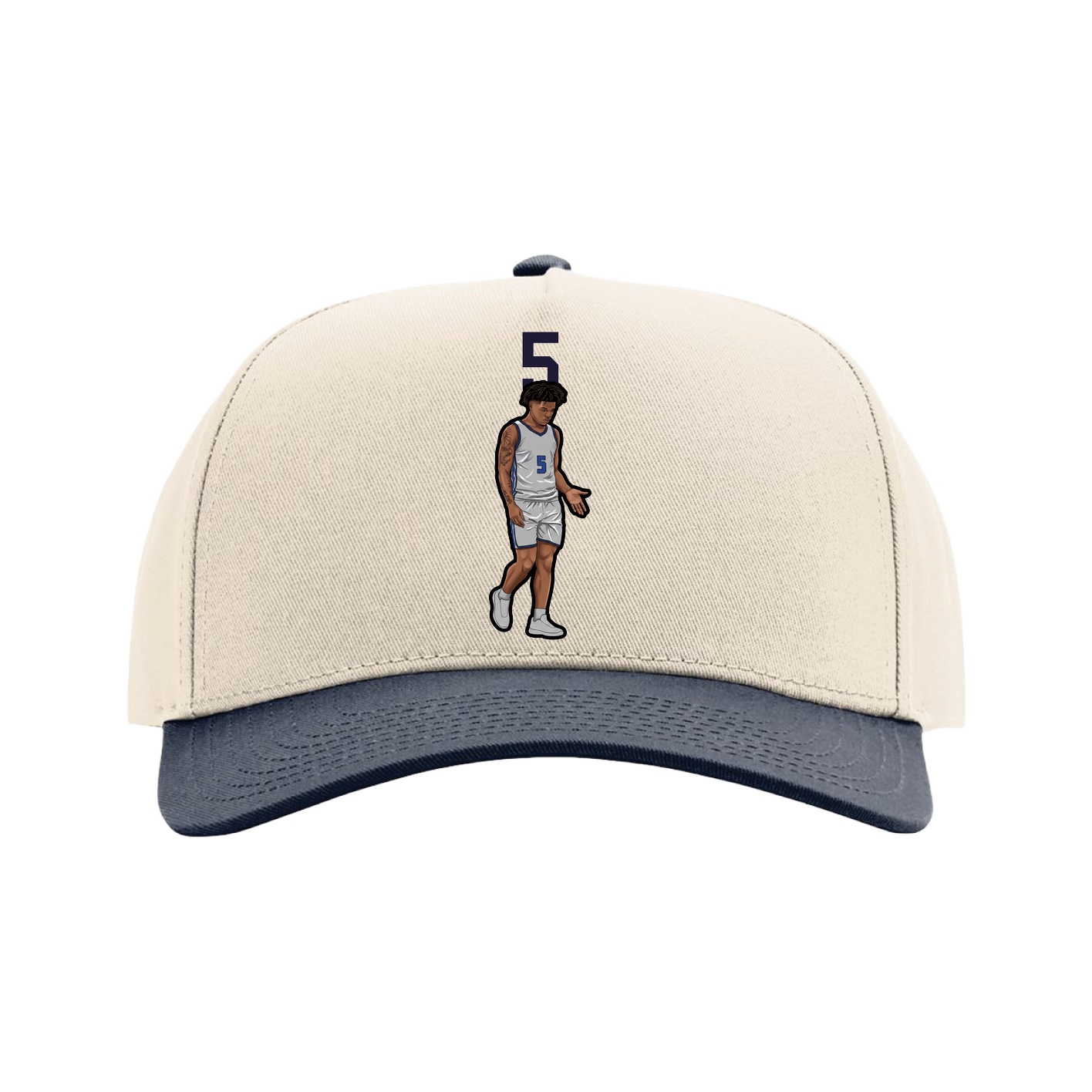 Full Fabric Five-Panel Champ Cap — Number Top in Cream/Navy