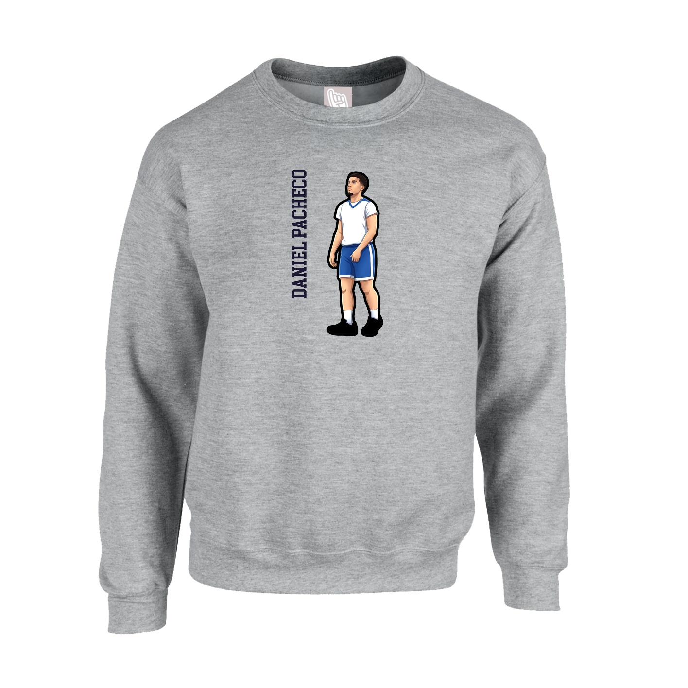 Fleece Crew — Name Vertical in Grey