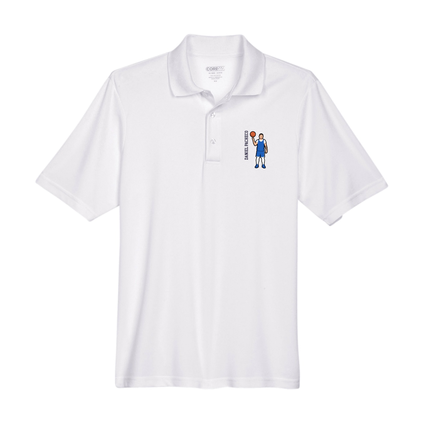 Performance Polo — Name Vertical in White