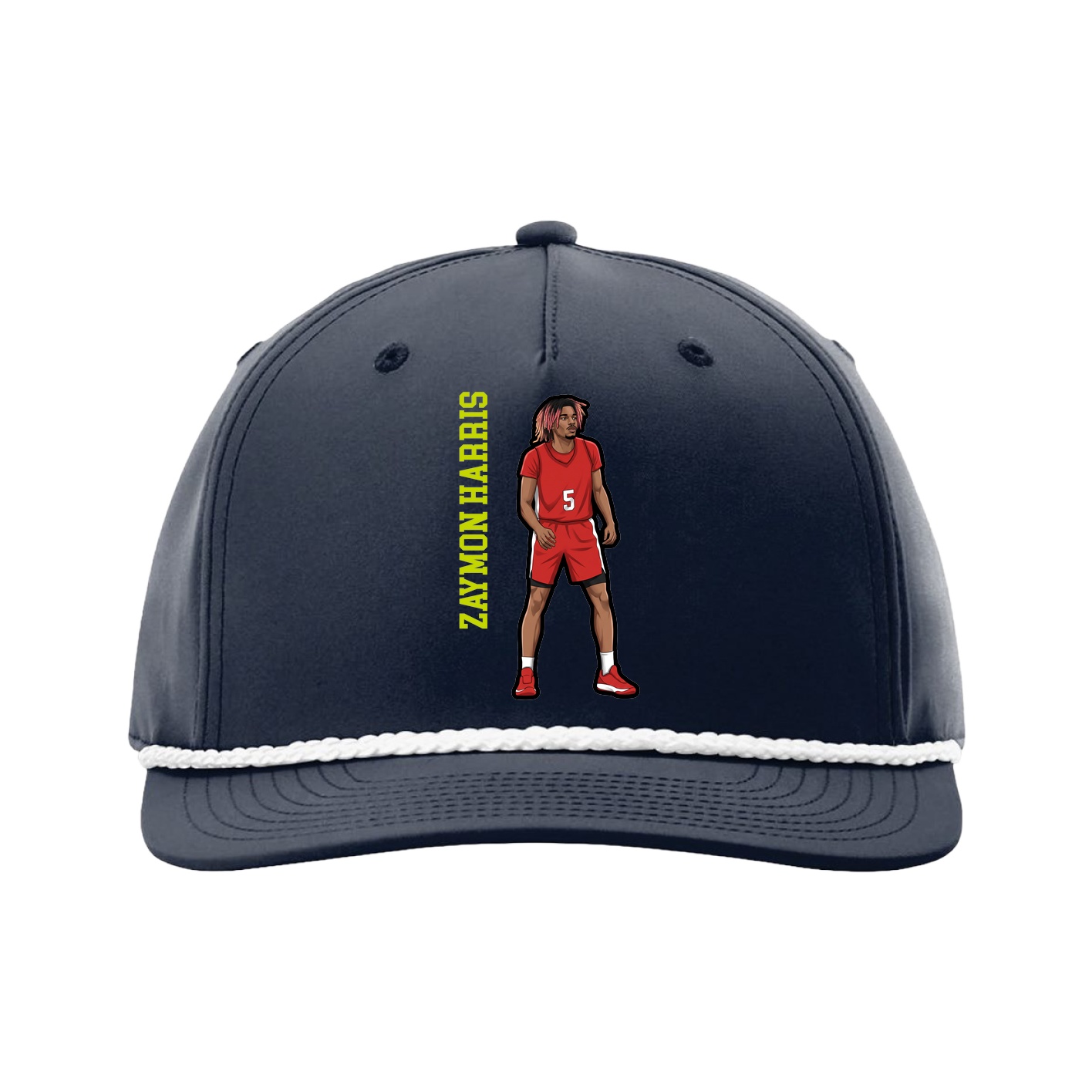 Five-Panel Classic Rope Cap — Name Vertical in Navy