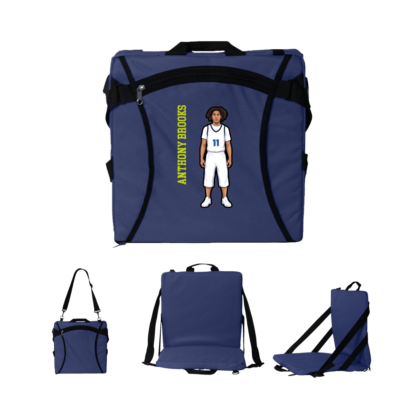 Folding Stadium Seat — Name Vertical in Navy