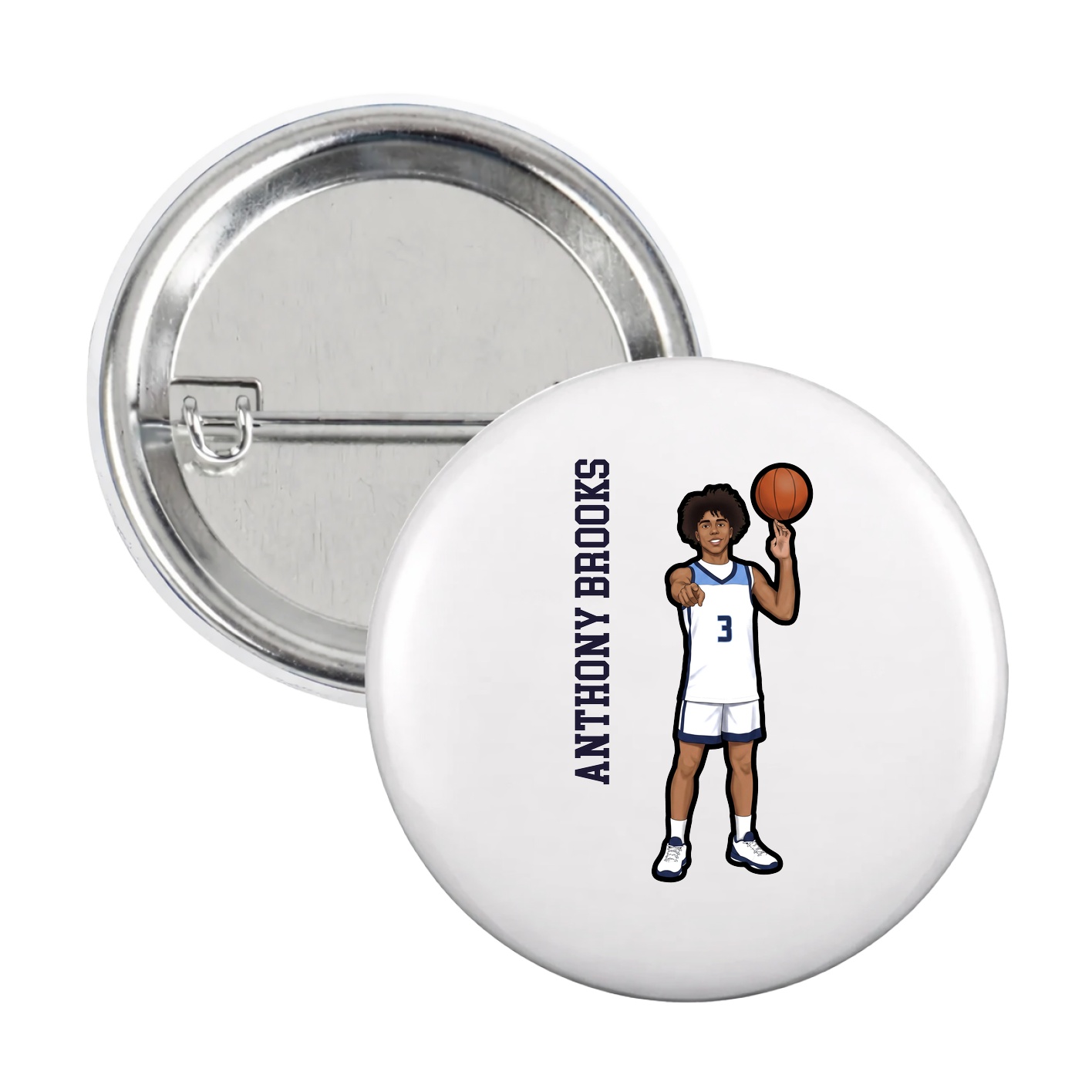 Game Day Button — Name Vertical in White