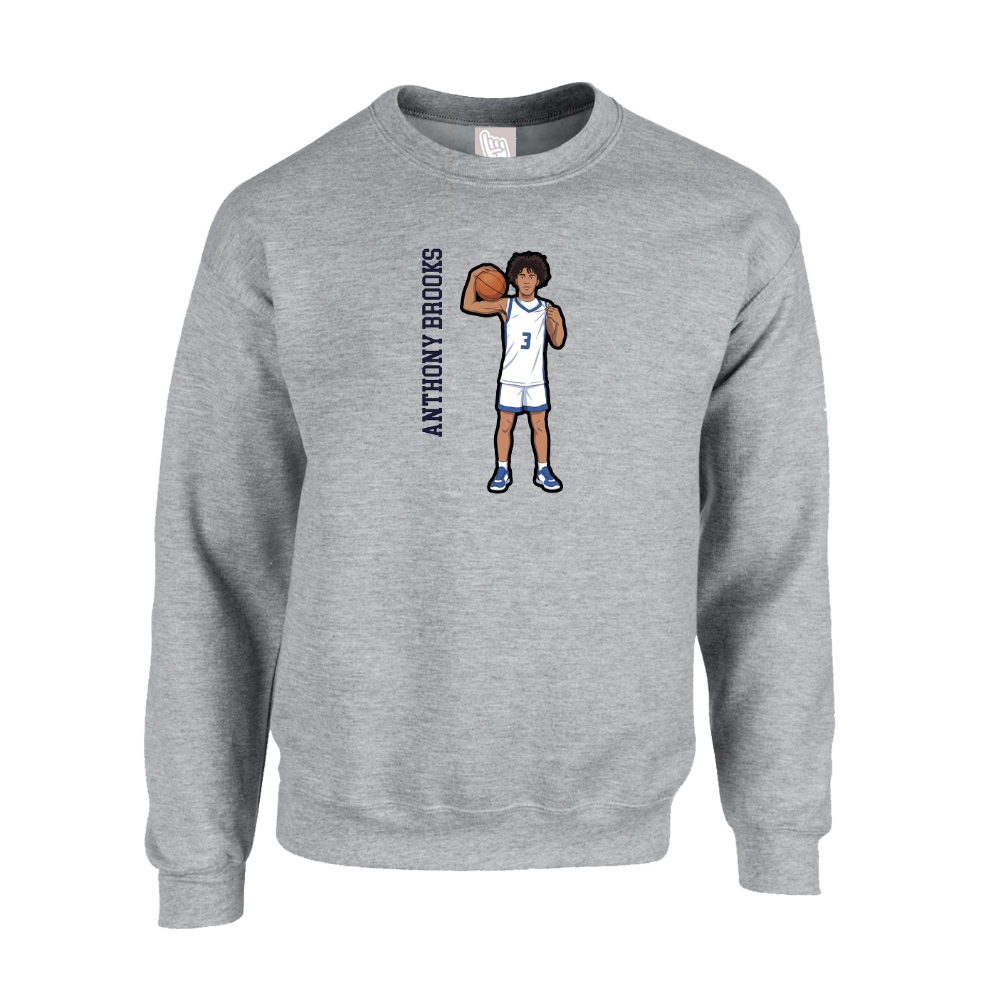 Fleece Crew — Name Vertical in Grey