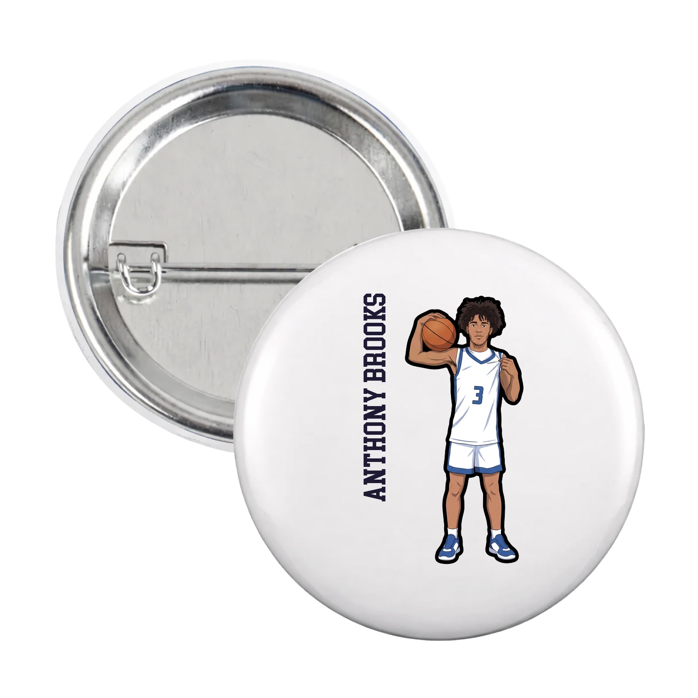 Game Day Button — Name Vertical in White