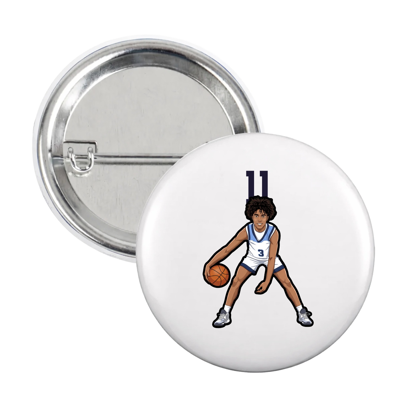 Game Day Button — Number Top in White
