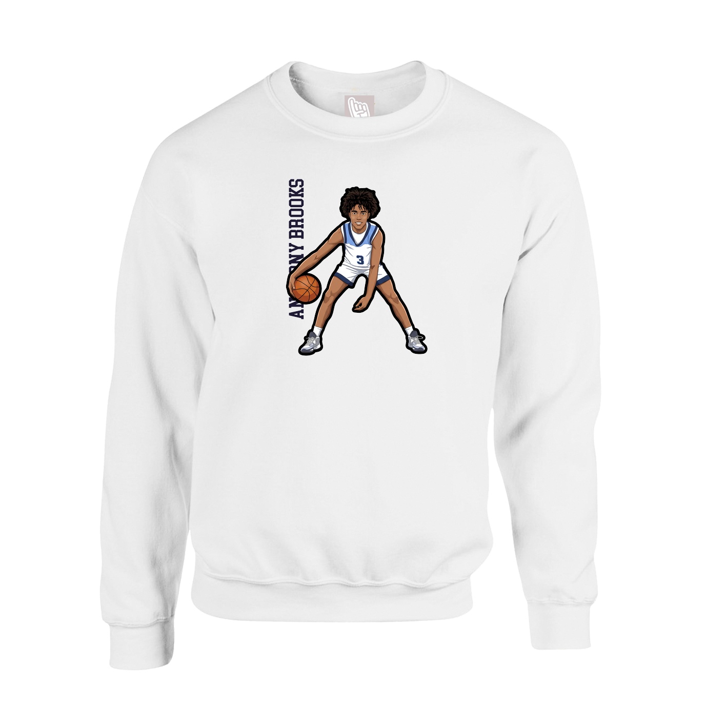 Fleece Crew — Name Vertical in White