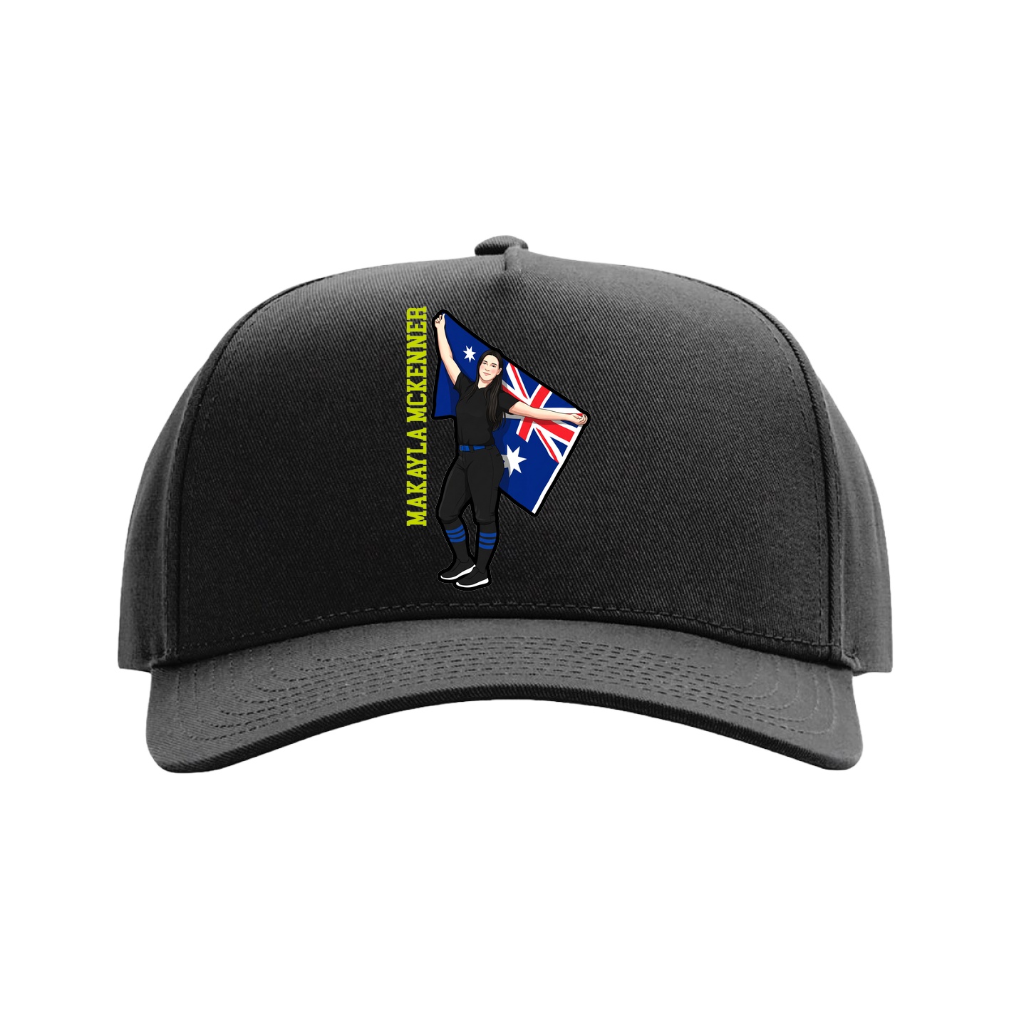 Full Fabric Five-Panel Champ Cap — Name Vertical in Black