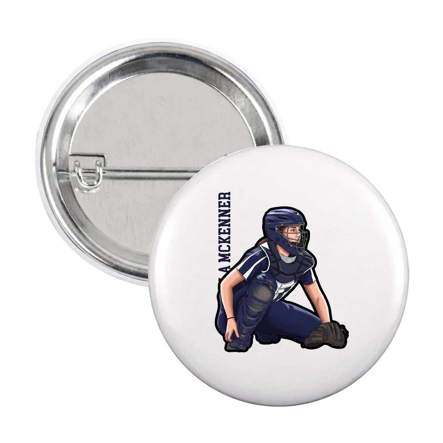 Game Day Button — Name Vertical in White