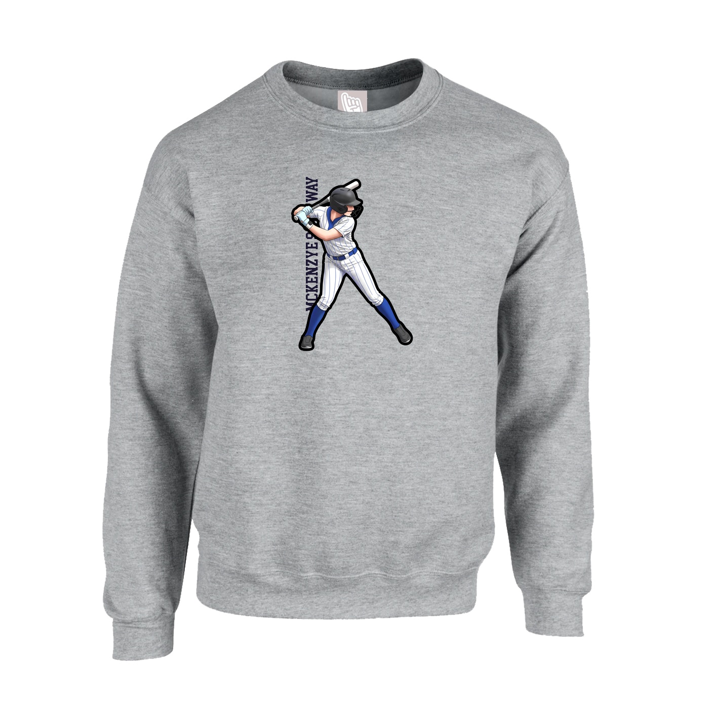 Fleece Crew — Name Vertical in Grey