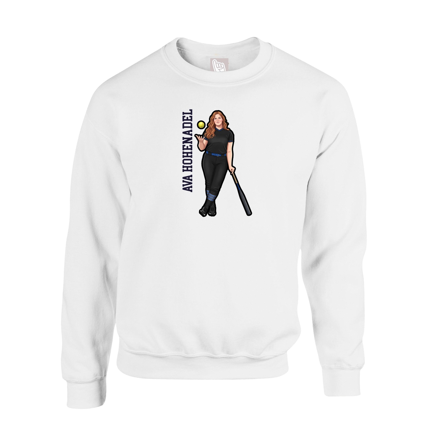 Fleece Crew — Name Vertical in White