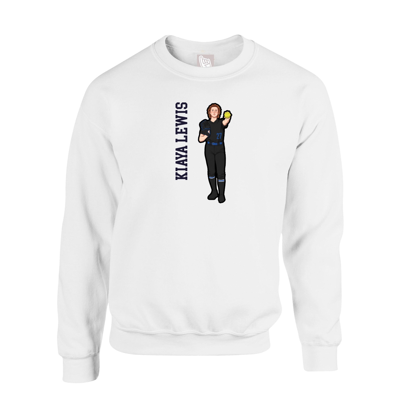 Fleece Crew — Name Vertical in White