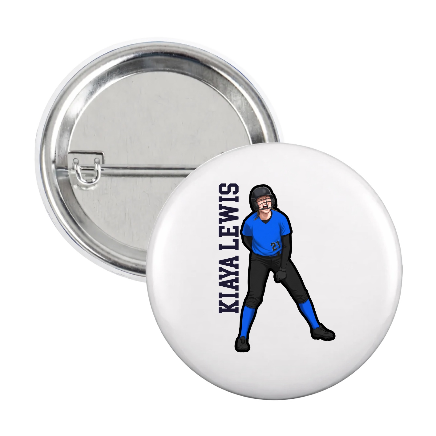 Game Day Button — Name Vertical in White