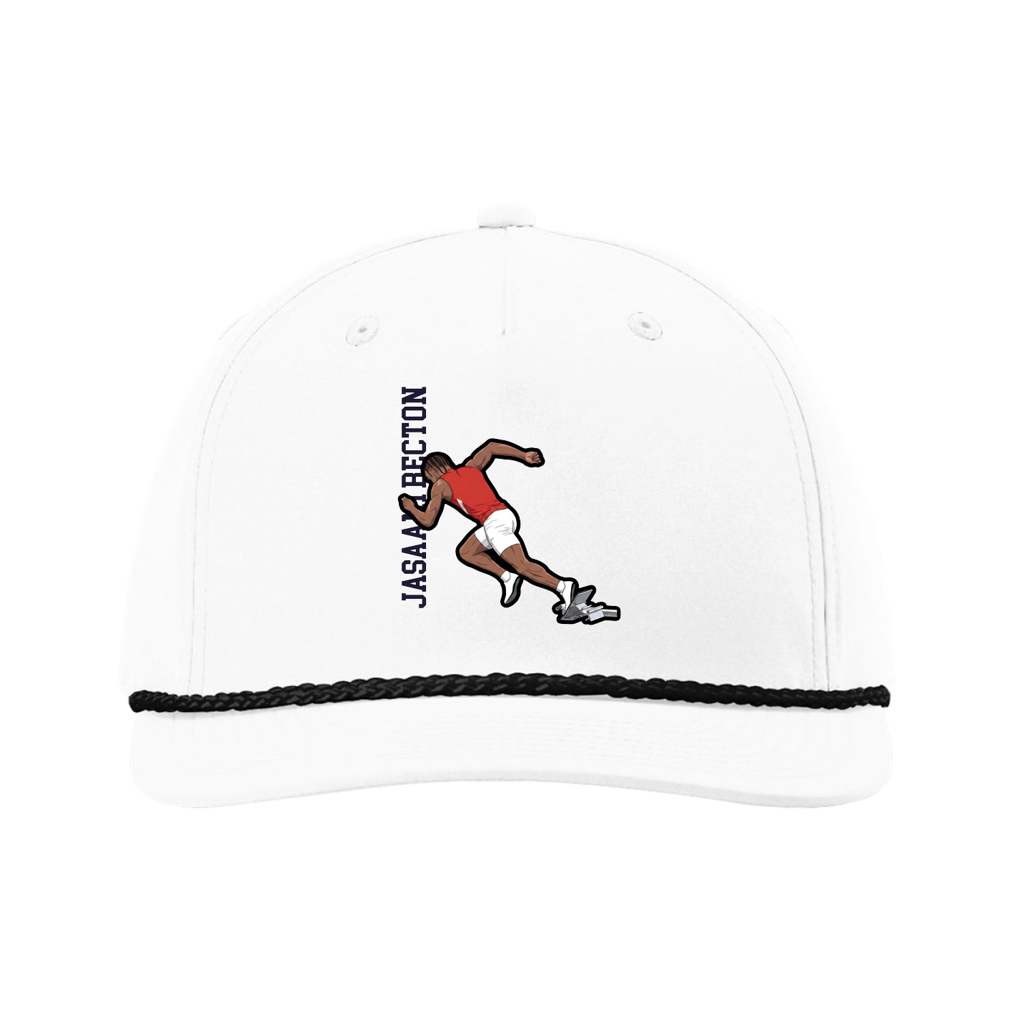 Five-Panel Classic Rope Cap — Name Vertical in White