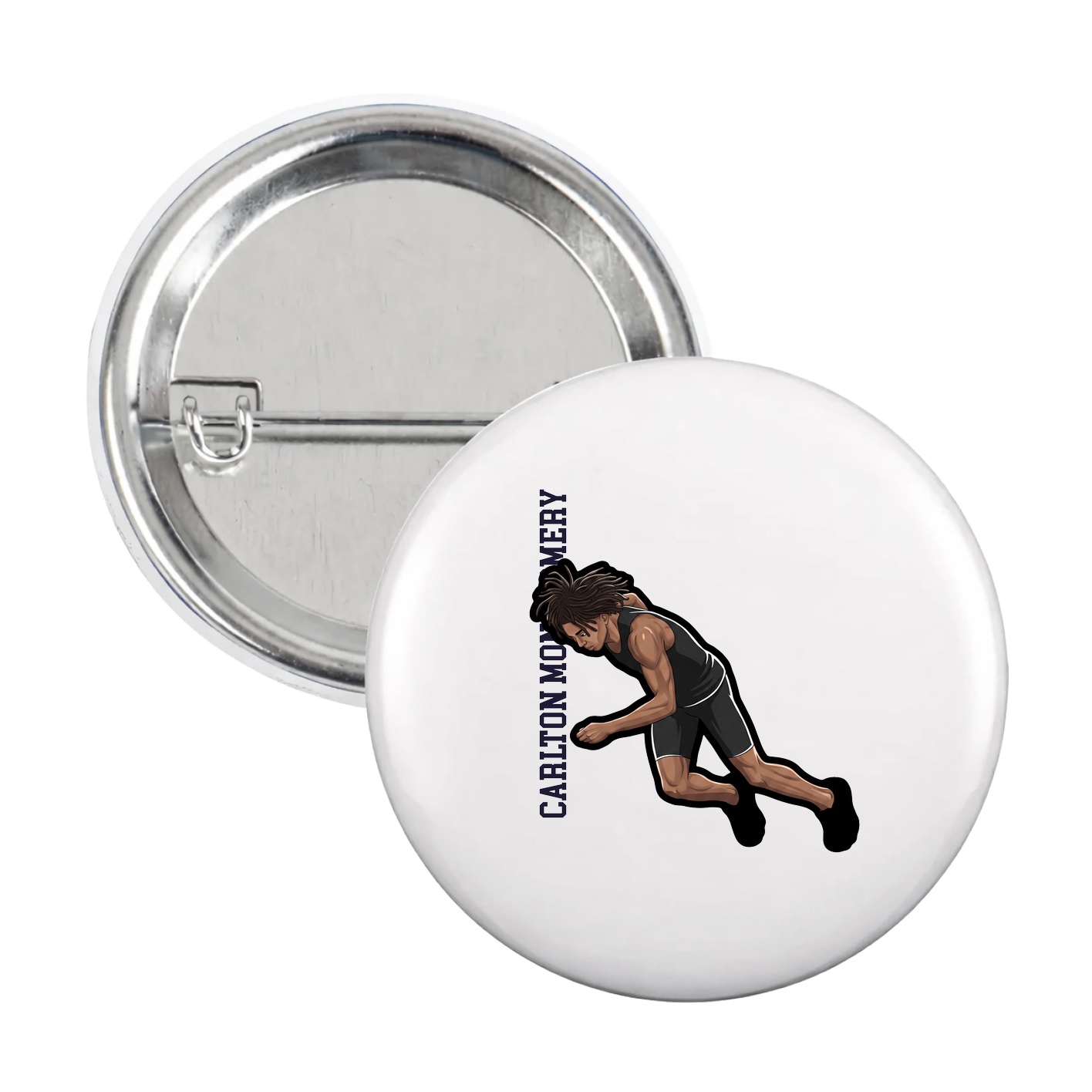 Game Day Button — Name Vertical in White