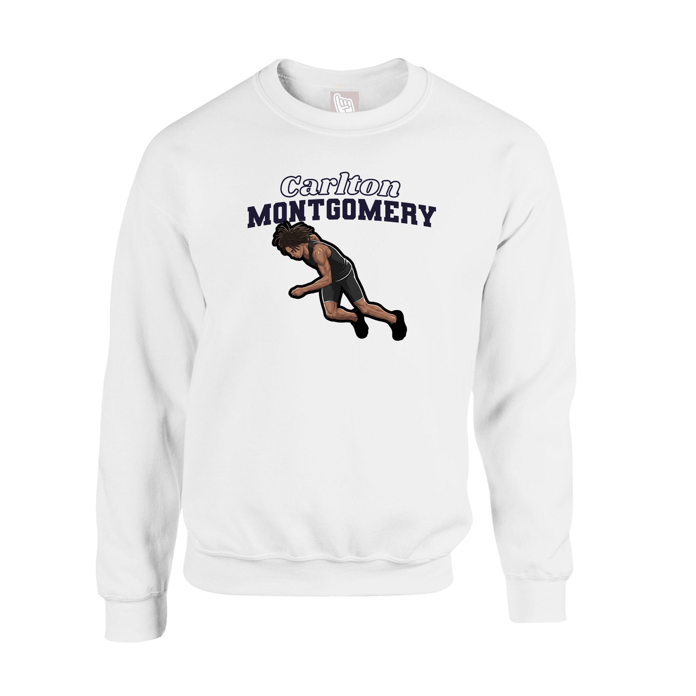 Fleece Crew — Name Arch in White